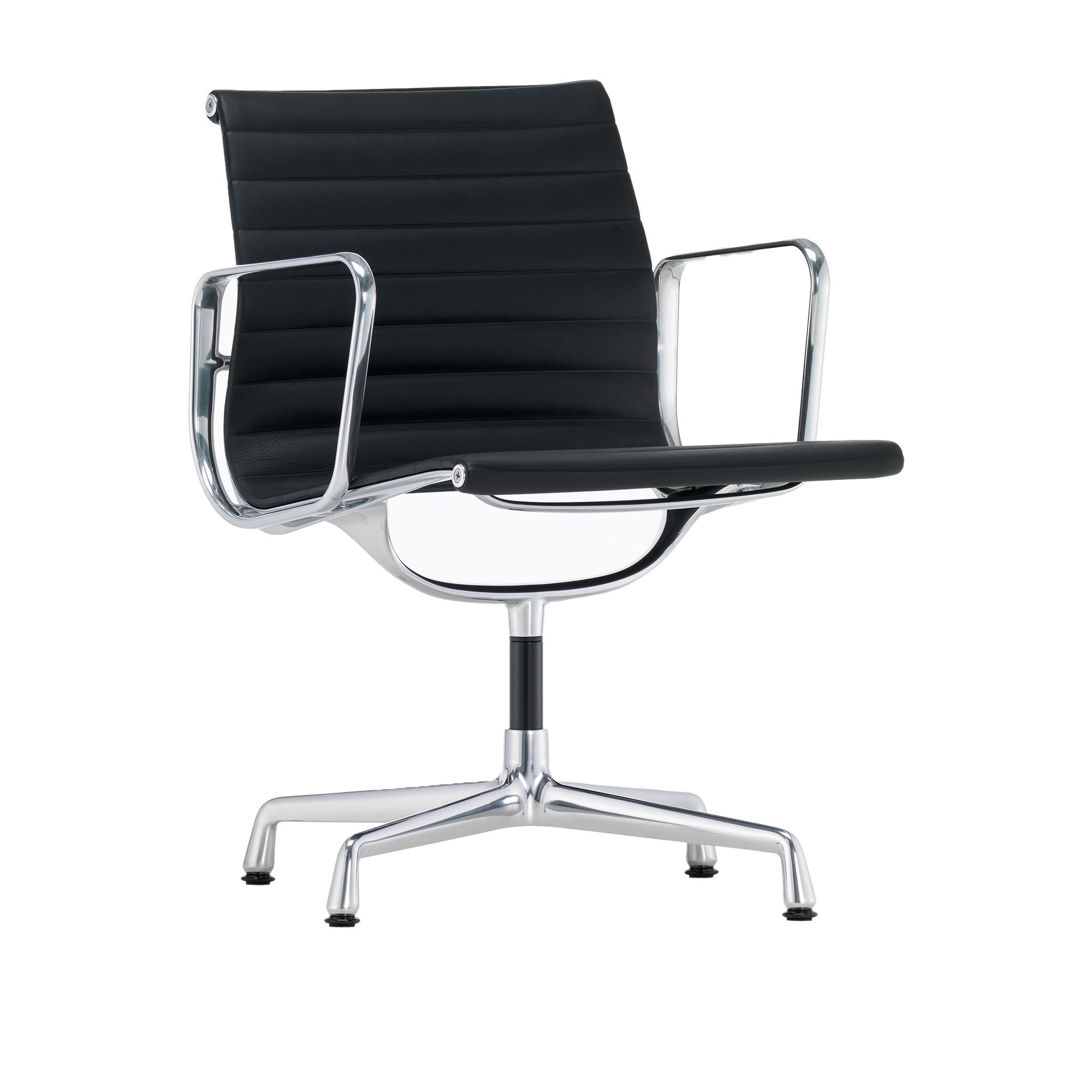 Vitra - EA 108 Polished Aluminium Leather Standard Nero 66 - Kontorsstolar - Charles & Ray Eames - Svart - Läder/Metall | Möbler - Stolar Och Pallar - Kontorsstolar | Möbelexperten