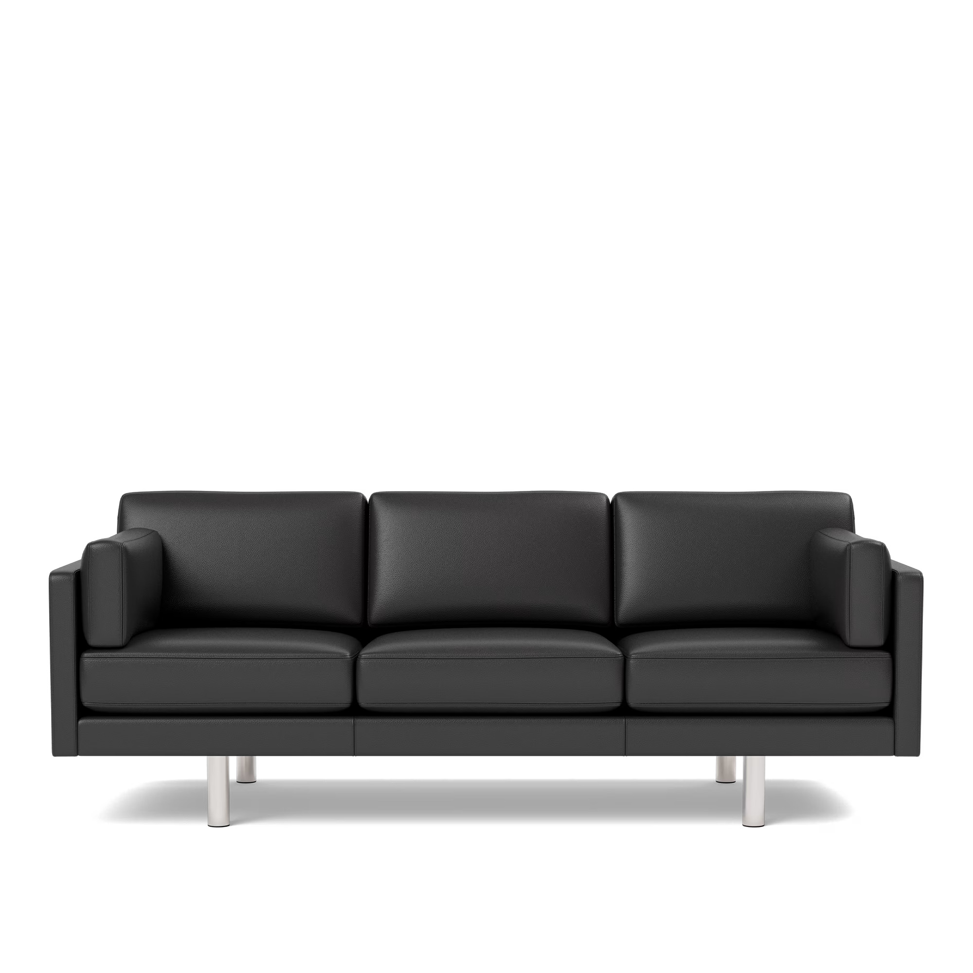 Fredericia Furniture - EJ220 Sofa - 3 seater - 212 cm - 3 cushions - Leather Omni 301 - Black - Down wrap - without buttons - Brushed chrome - round legs - Soffor - Erik Jørgensen - Textilmaterial
