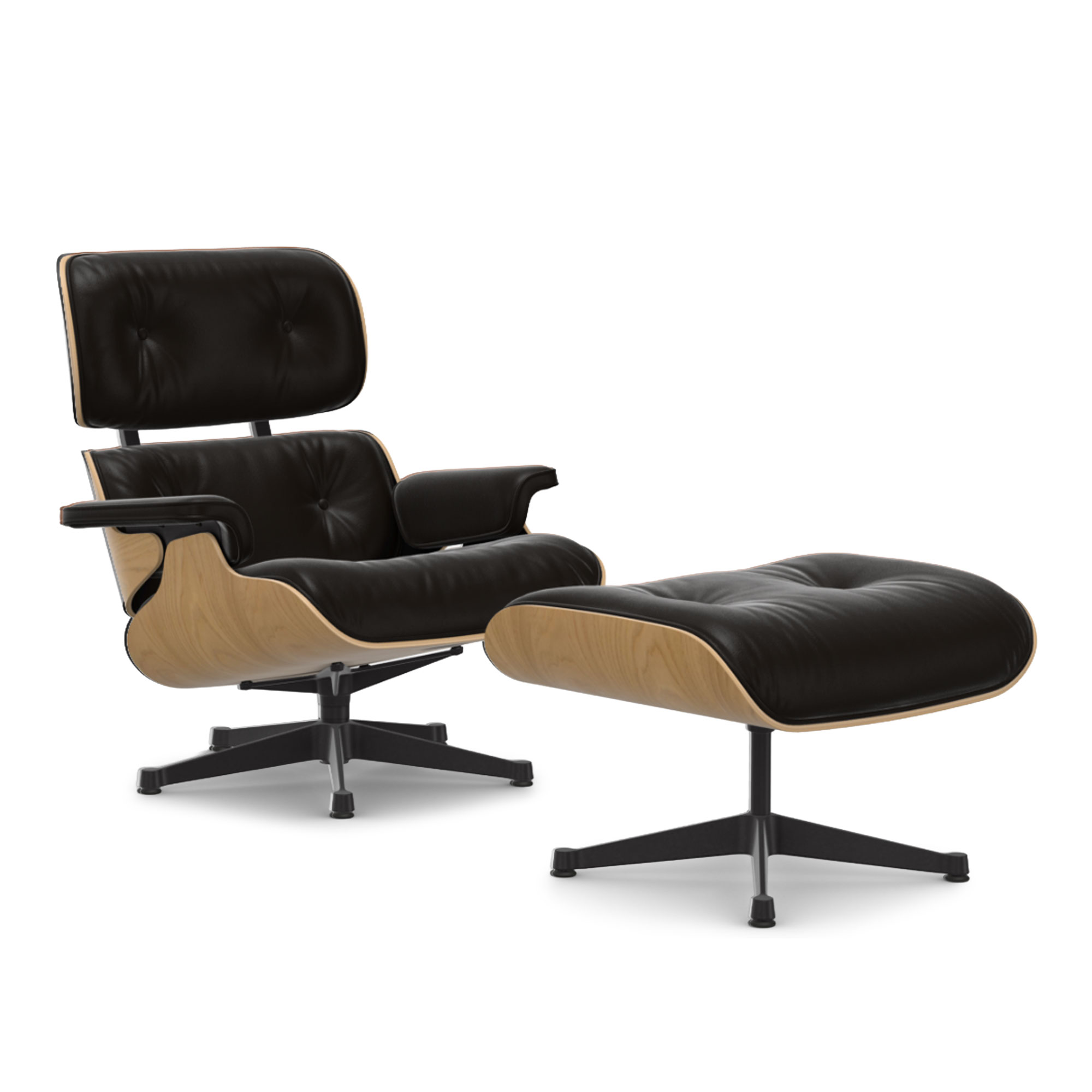 Vitra - Eames Lounge Set Natural Chestnut Leather Natural Chocolate 68 Deep Black - Fåtöljer - Charles & Ray Eames - Brun | Möbler - Fåtöljer Och Puffar - Fåtöljer | Möbelexperten