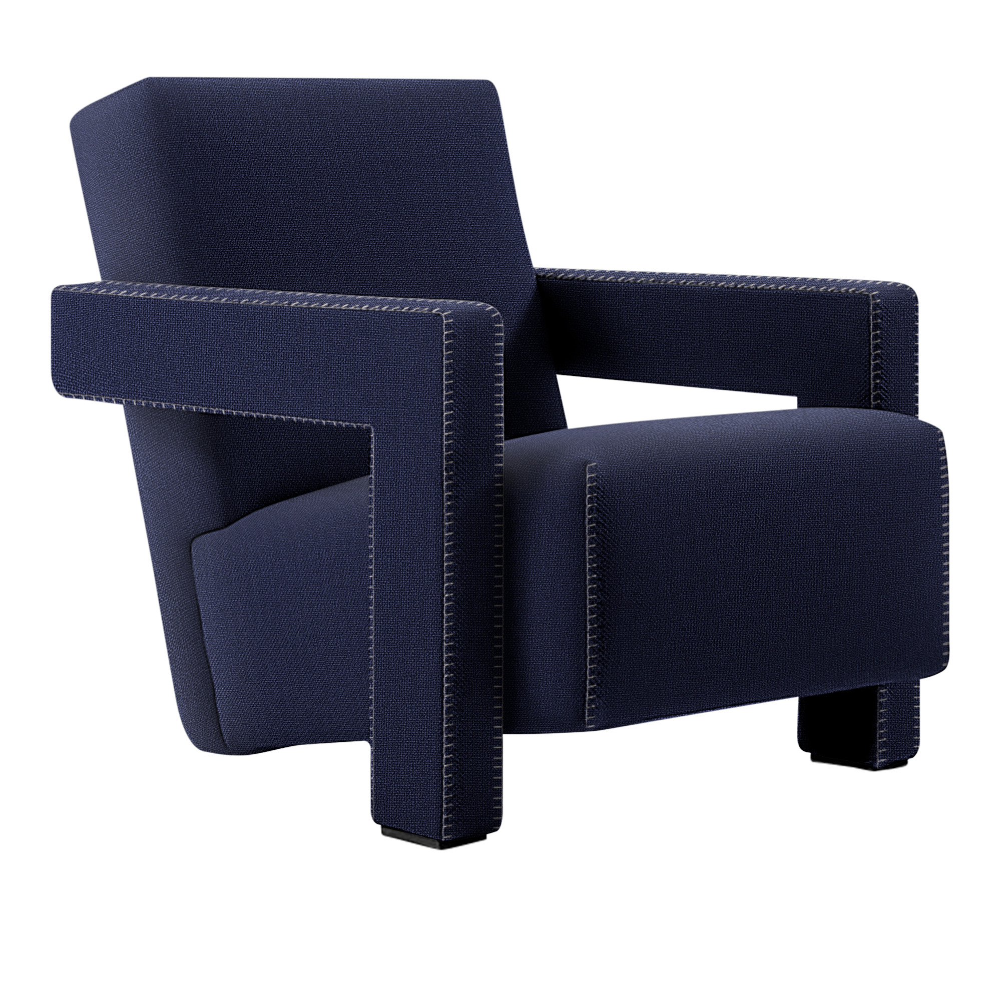 Cassina - 637 Utrecht Armchair, Blanket Stitching Natural - Cat. F Tensing - 13F326 Blu Navy - Fåtöljer - Gerrit Rietveld - Blå - Metall/Skum
