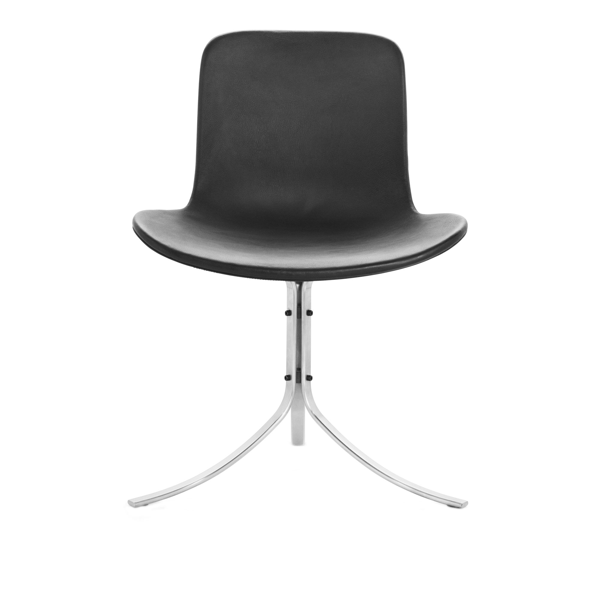 Fritz Hansen - PK9, Läder, Aura Black - Matstolar - Poul Kjærholm - Svart - Läder/Metall/Syntetiskt