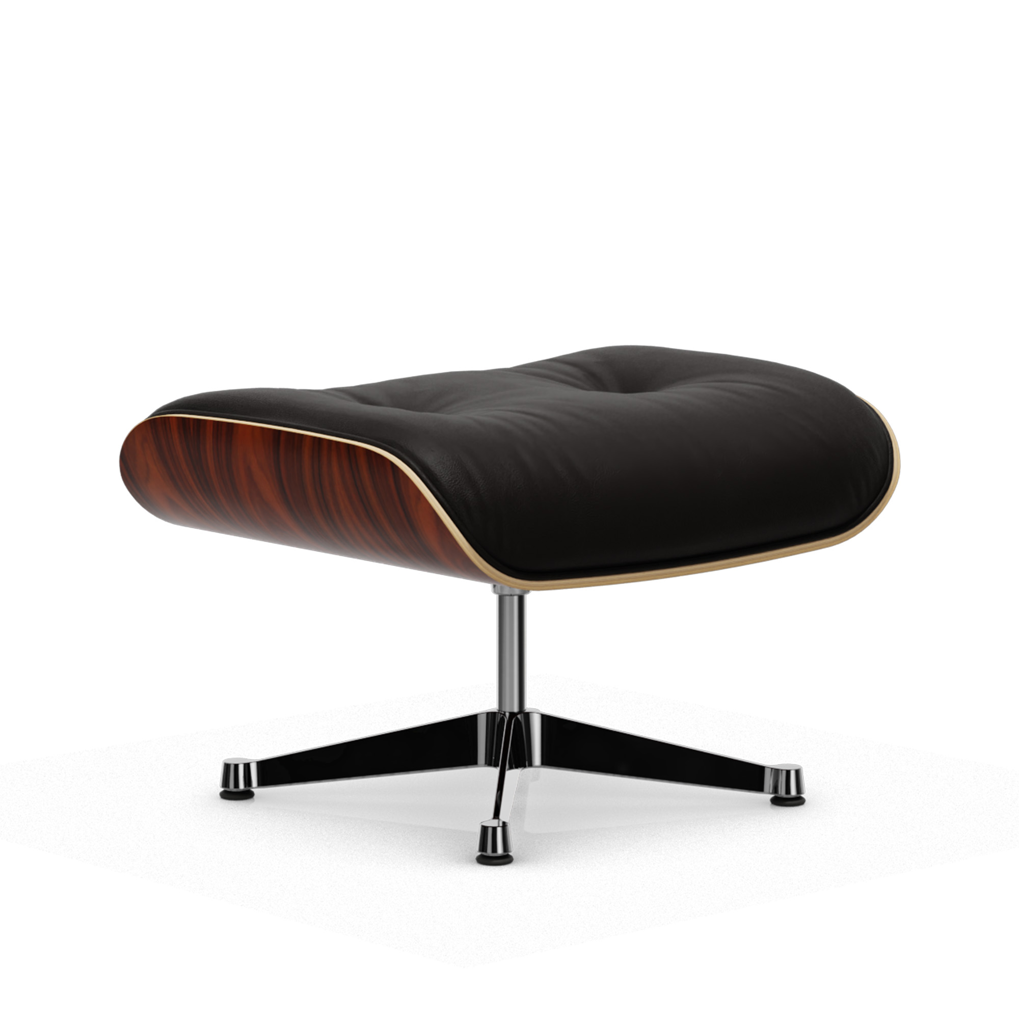 vitra - eames lounge ottoman santos palisander leather natural chocolate 68 polished aluminium - fotpallar - charles & ray eames - läder/metall/trä