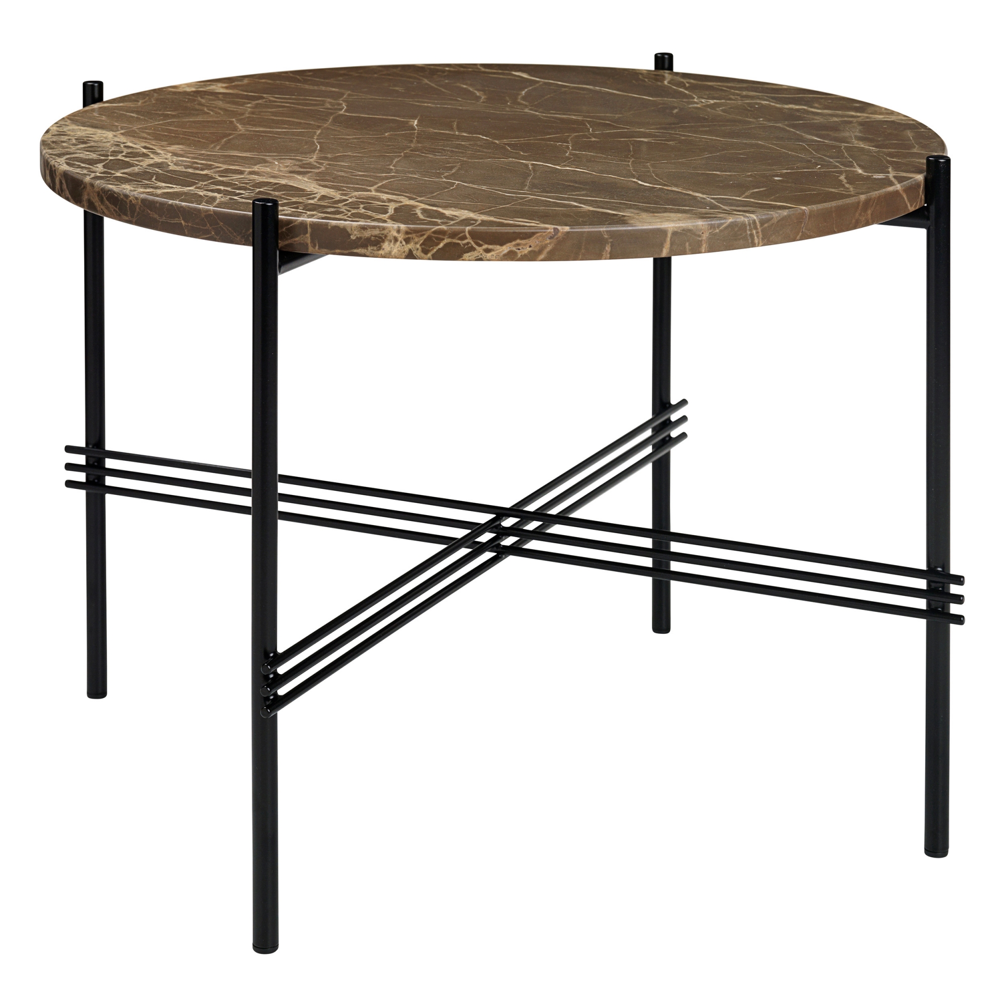 Gubi - TS Soffbord Ø 55 H. 41, Top: Marrone Emperador Marble, Base: Black - Soffbord - GamFratesi - Brun - Metall/Sten