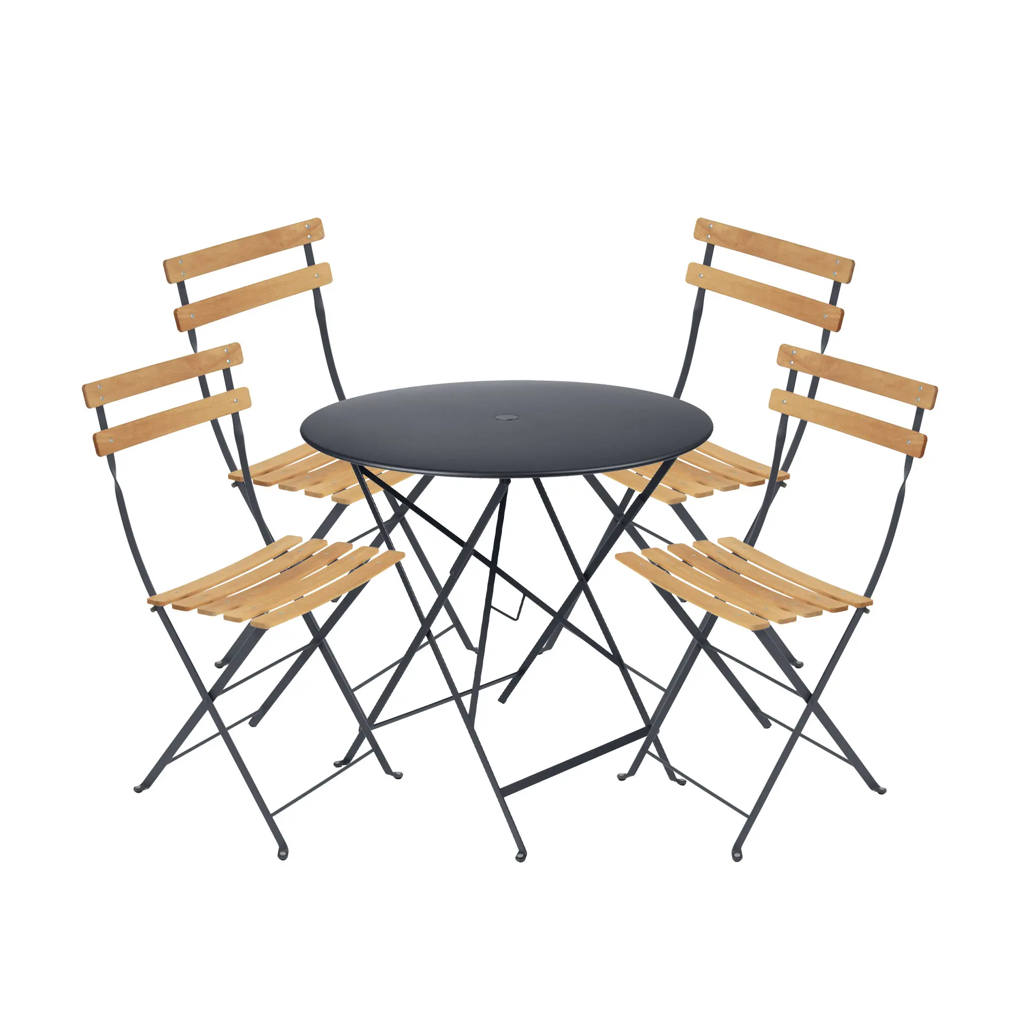 Bistro matgrupp bord 77cm & 4 trä stolar