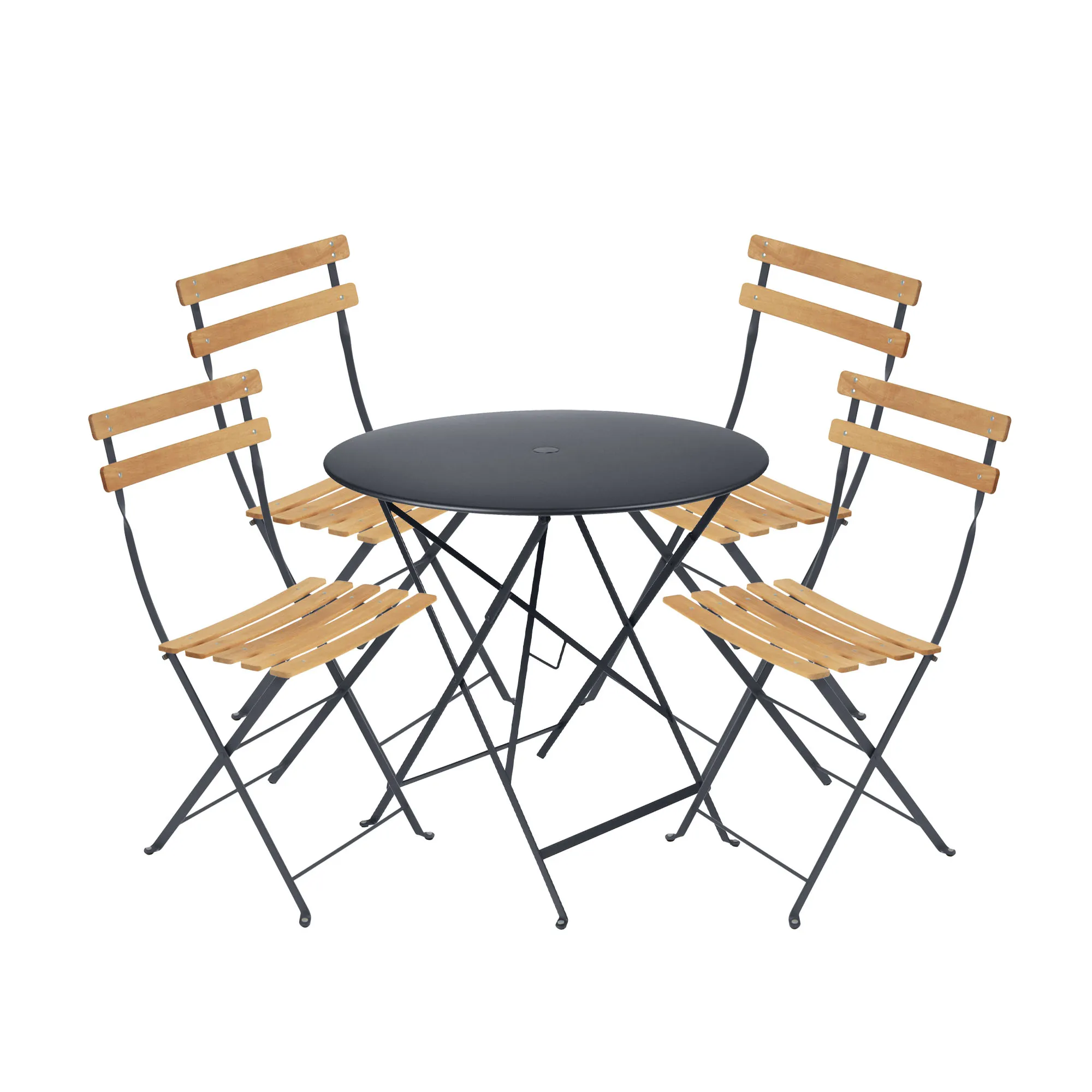 Bistro matgrupp bord 77cm & 4 trä stolar
