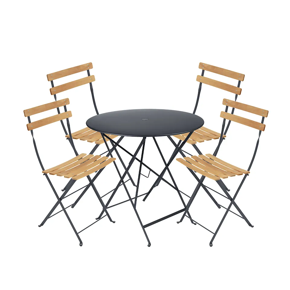 Bistro matgrupp bord 77cm & 4 trä stolar