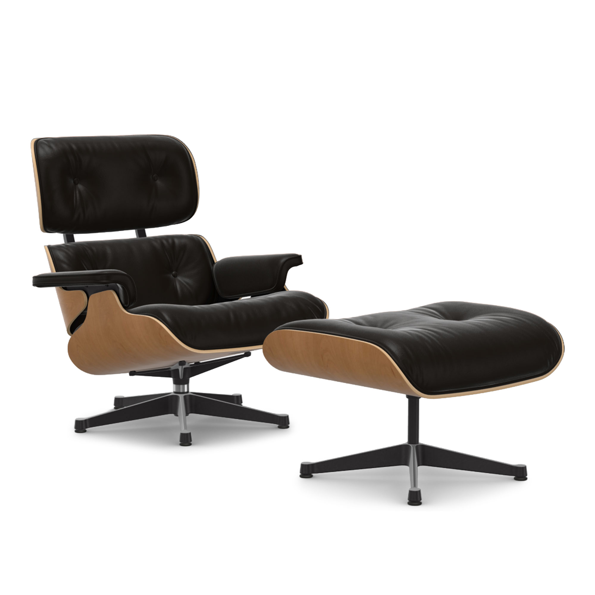 Vitra - Eames Lounge Set Cherry Leather Natural Chocolate 68 Polished Aluminium/Deep Black - F&aring;t&ouml;ljer - Charles & Ray Eames