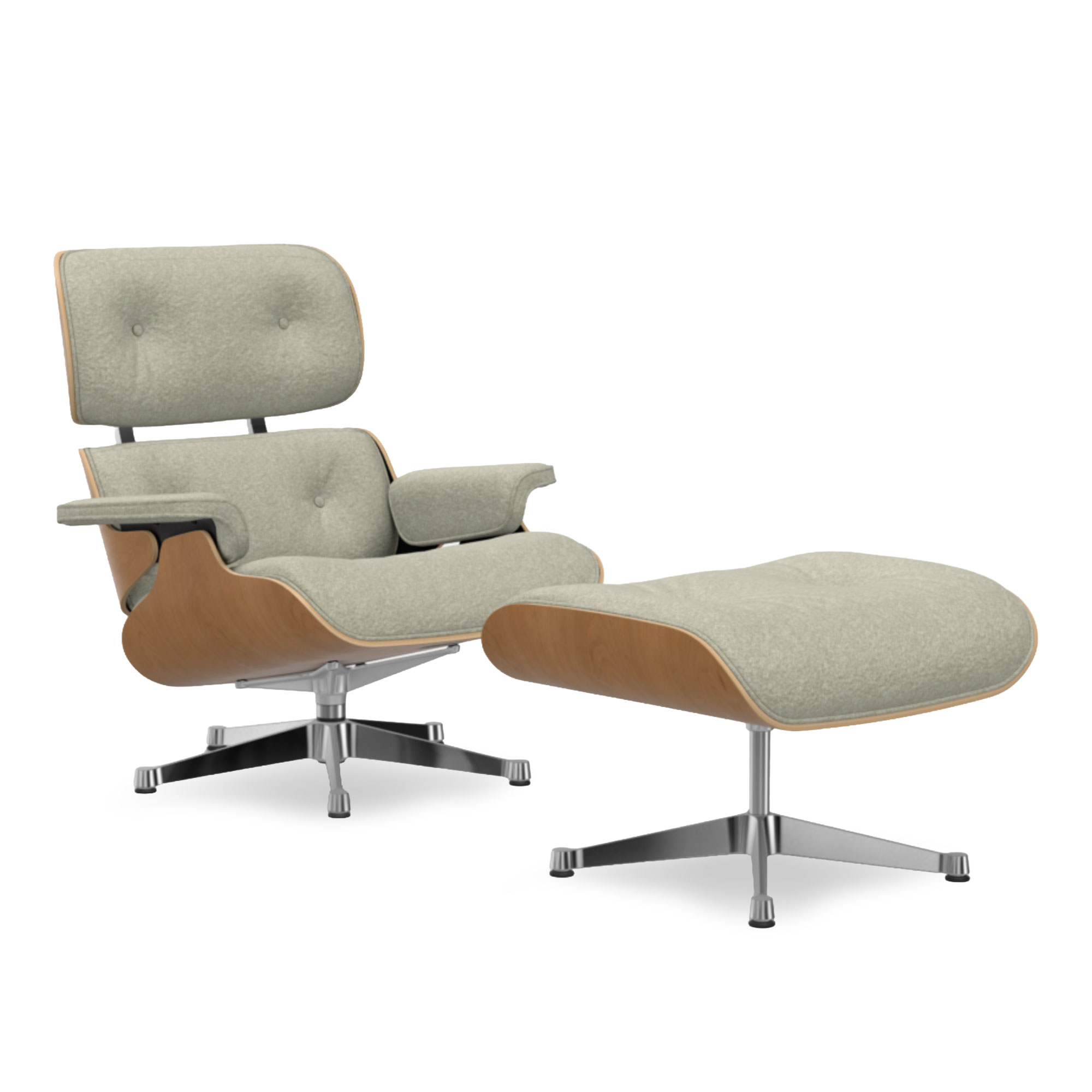 Vitra - Eames Lounge Set Cherry Nubia Cream/Sand 03 Polished Aluminium - Fåtöljer - Charles & Ray Eames - Beige | Möbler - Fåtöljer Och Puffar - Fåtöljer | Möbelexperten