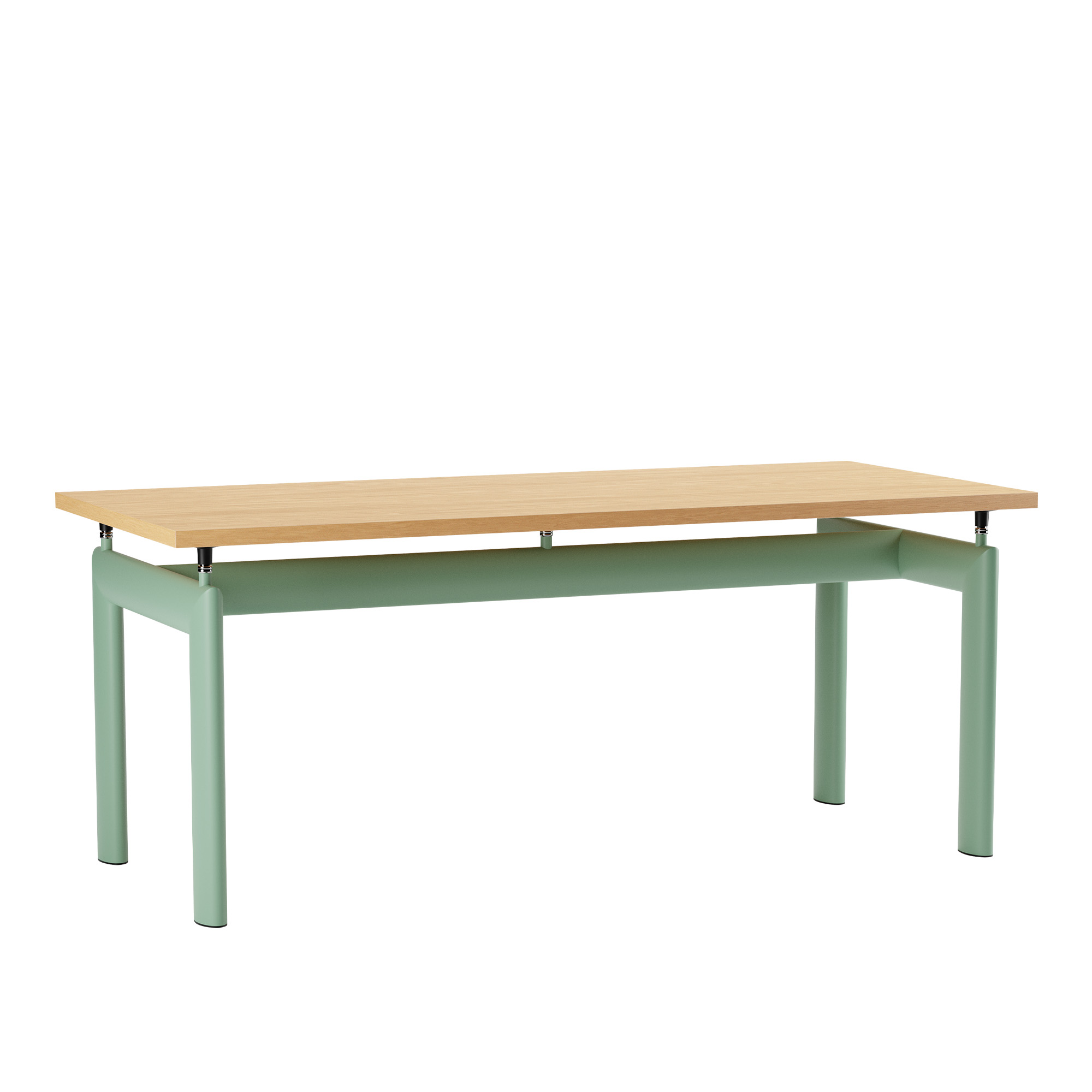Cassina - LC6 Table, Green Enamel Steel Base, Natural Oak, 170 X 75 cm - Matbord - designer_charlotte_perriand,designer_le_corbusier,designer_pierre_jeanneret - Grön,Träfärgad - Metall/Trä