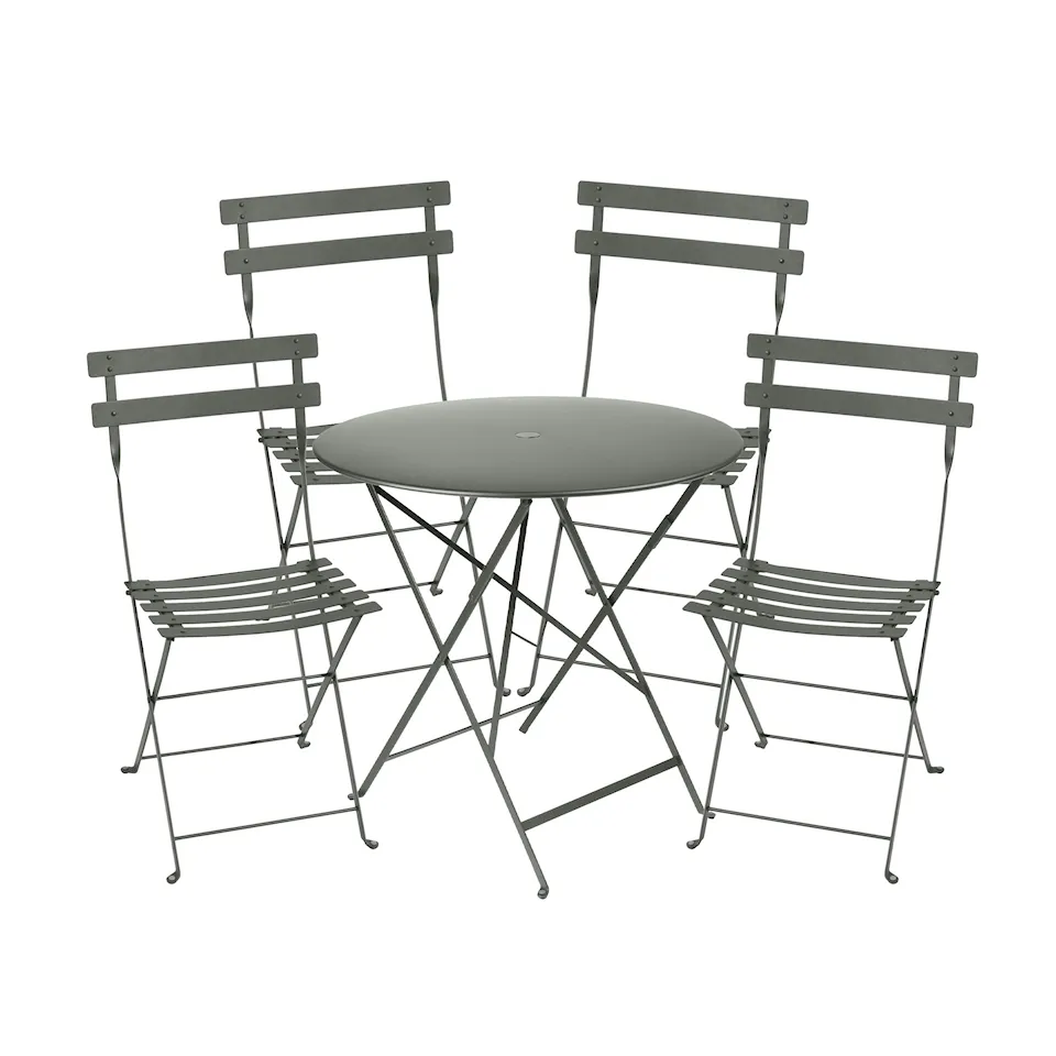 Bistro matgrupp bord 77cm & 4 metall stolar