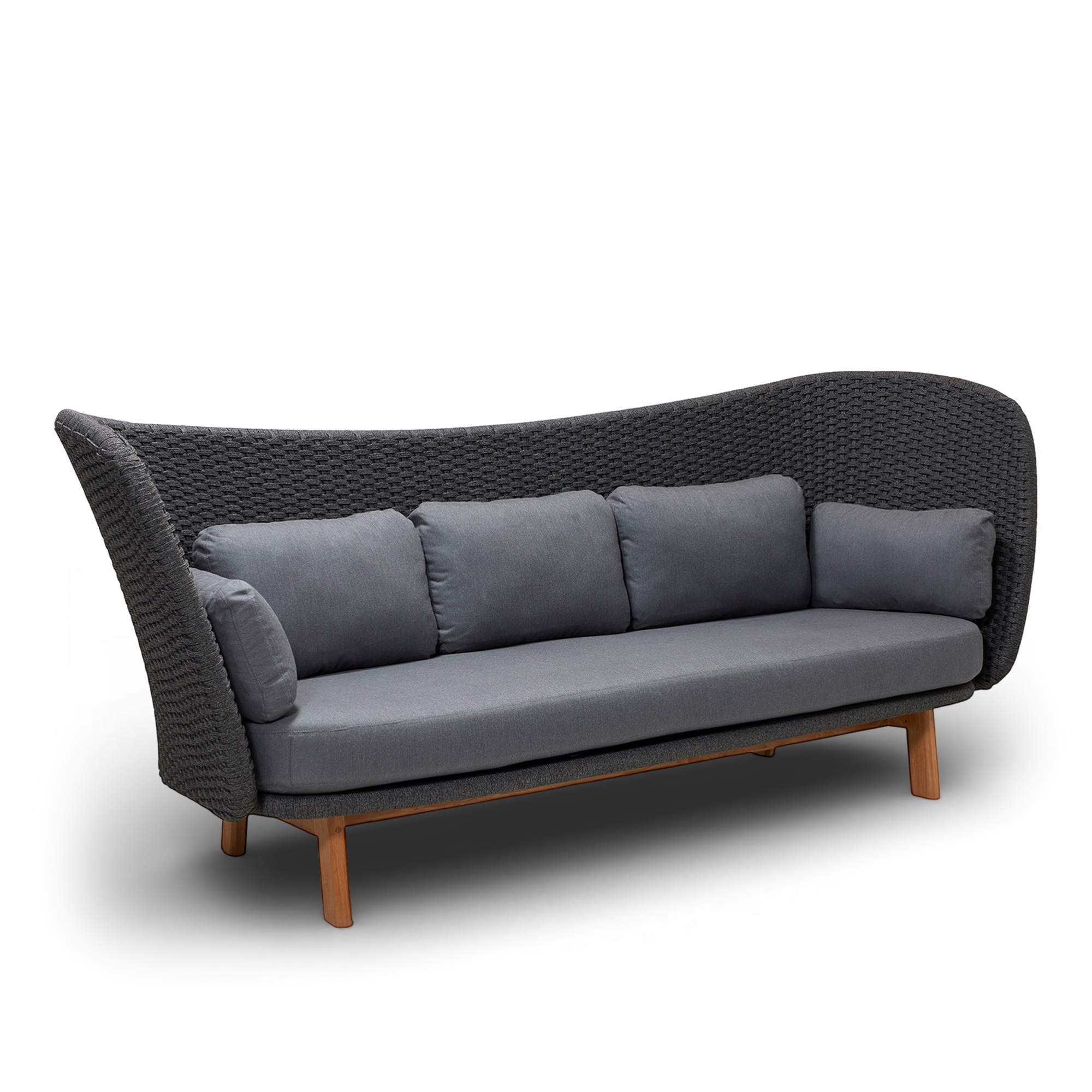 Cane-Line - Peacock Wing 3-seater sofa &ndash;&nbsp;Teak legs, Dark grey, Cane-line Soft Rope - Soffor utomhus - Foersom & Hiort-Lorenzen