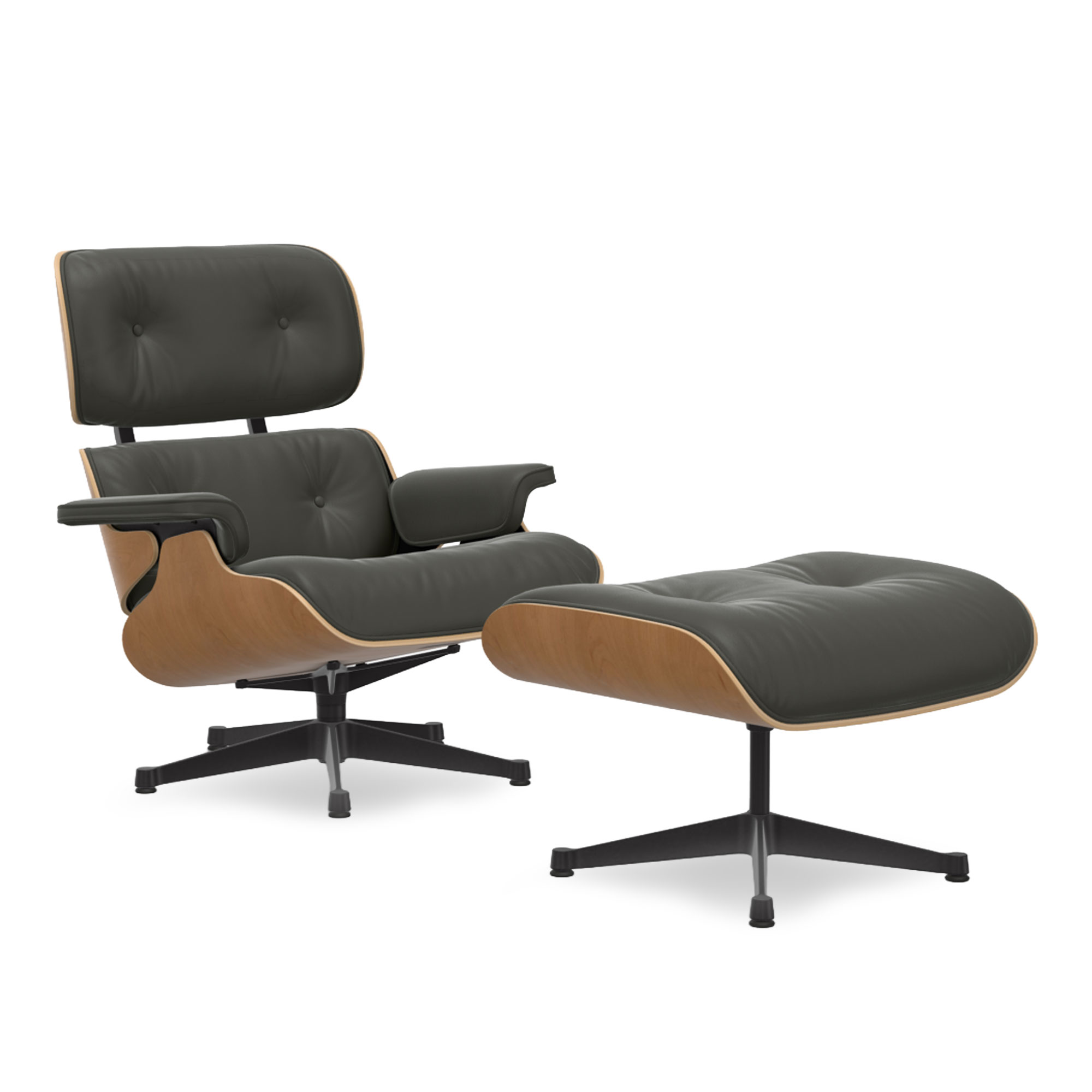 Vitra - Eames Lounge Set Cherry Leather Premium Umbra Grey 61 Deep Black - Fåtöljer - Charles & Ray Eames - Grå | Möbler - Fåtöljer Och Puffar - Fåtöljer | Möbelexperten