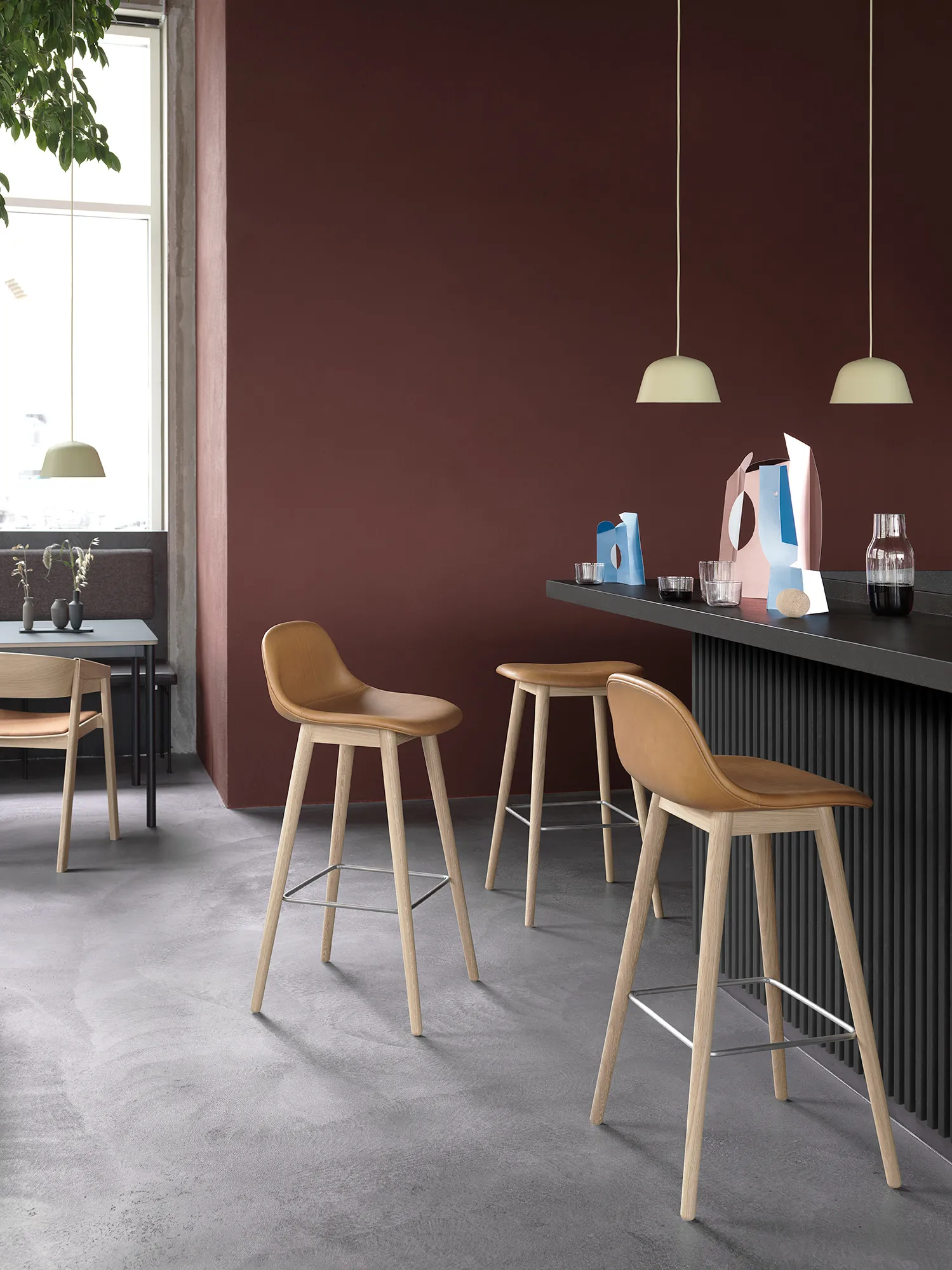Fiber Bar Stool with Backrest - Wood Base
