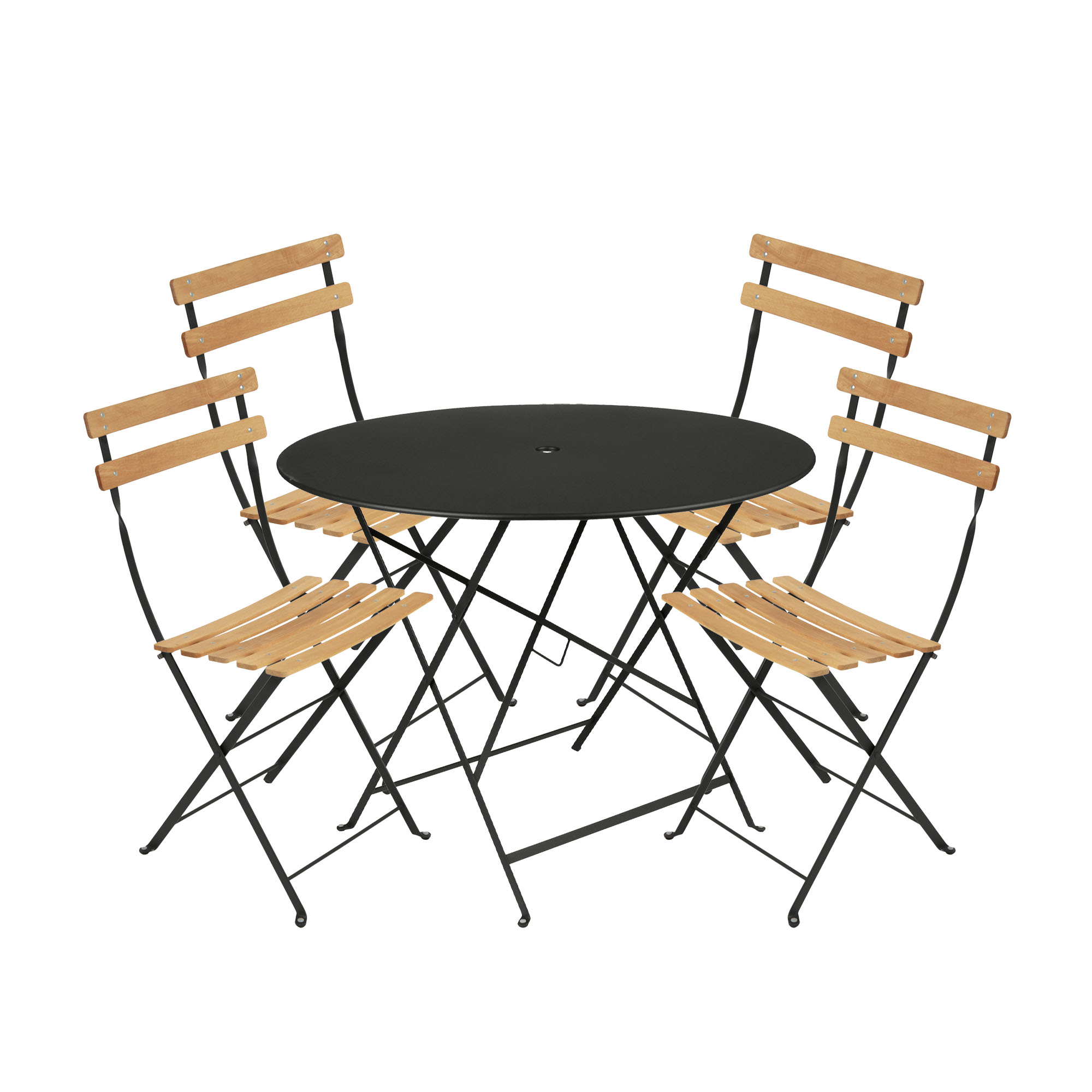 fermob - bistro matgrupp ø96cm & 4 trä stolar liquorice - matgrupper utomhus
