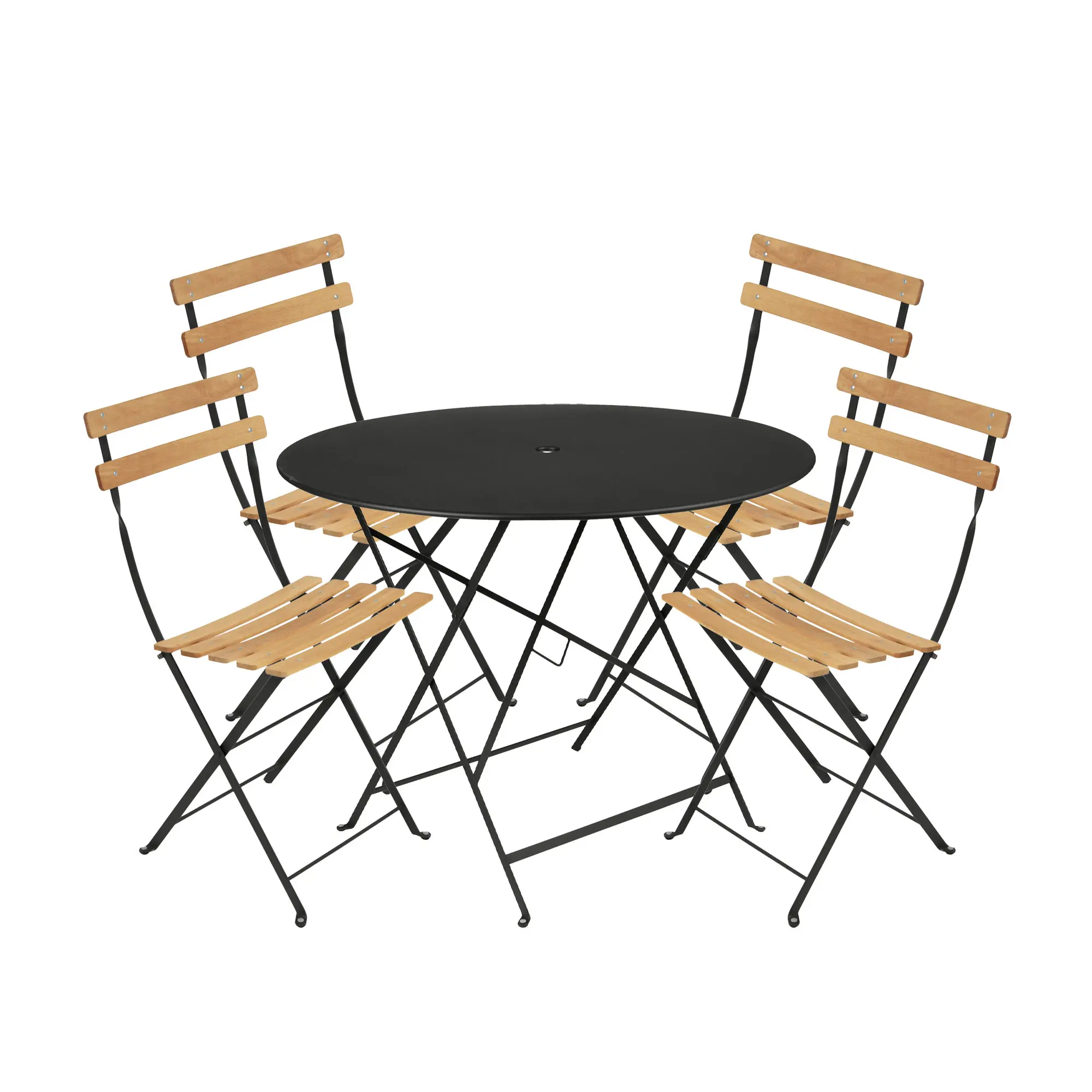 Bistro matgrupp Ø96cm & 4 trä stolar