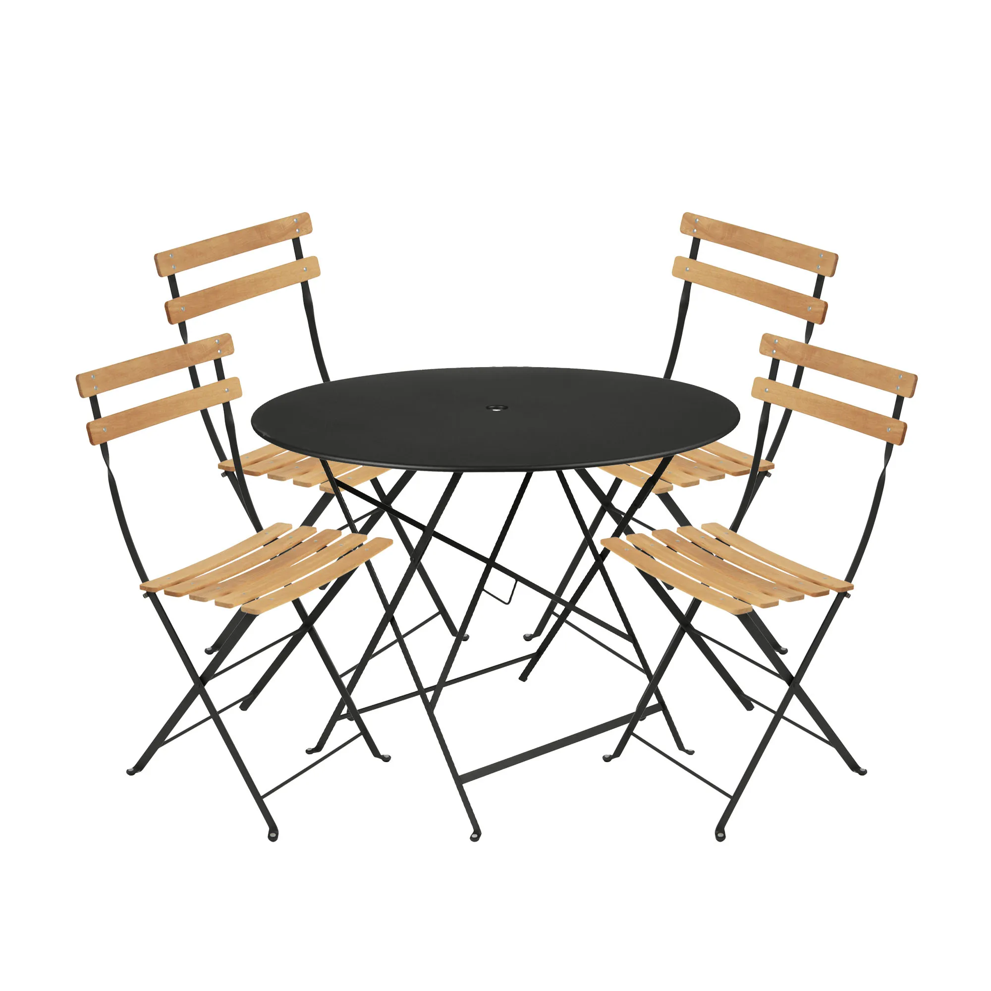 Bistro matgrupp Ø96cm & 4 trä stolar