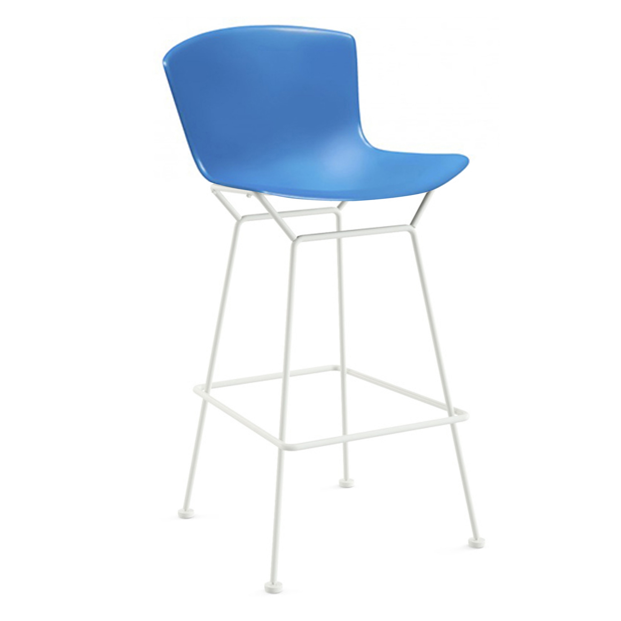 Knoll - Bertoia Plastic Bar Stool, sitthöjd 74,6 cm, Vitt underrede, Blå sits - Barstolar & barpallar - Harry Bertoia - Blå - Metall/Plast