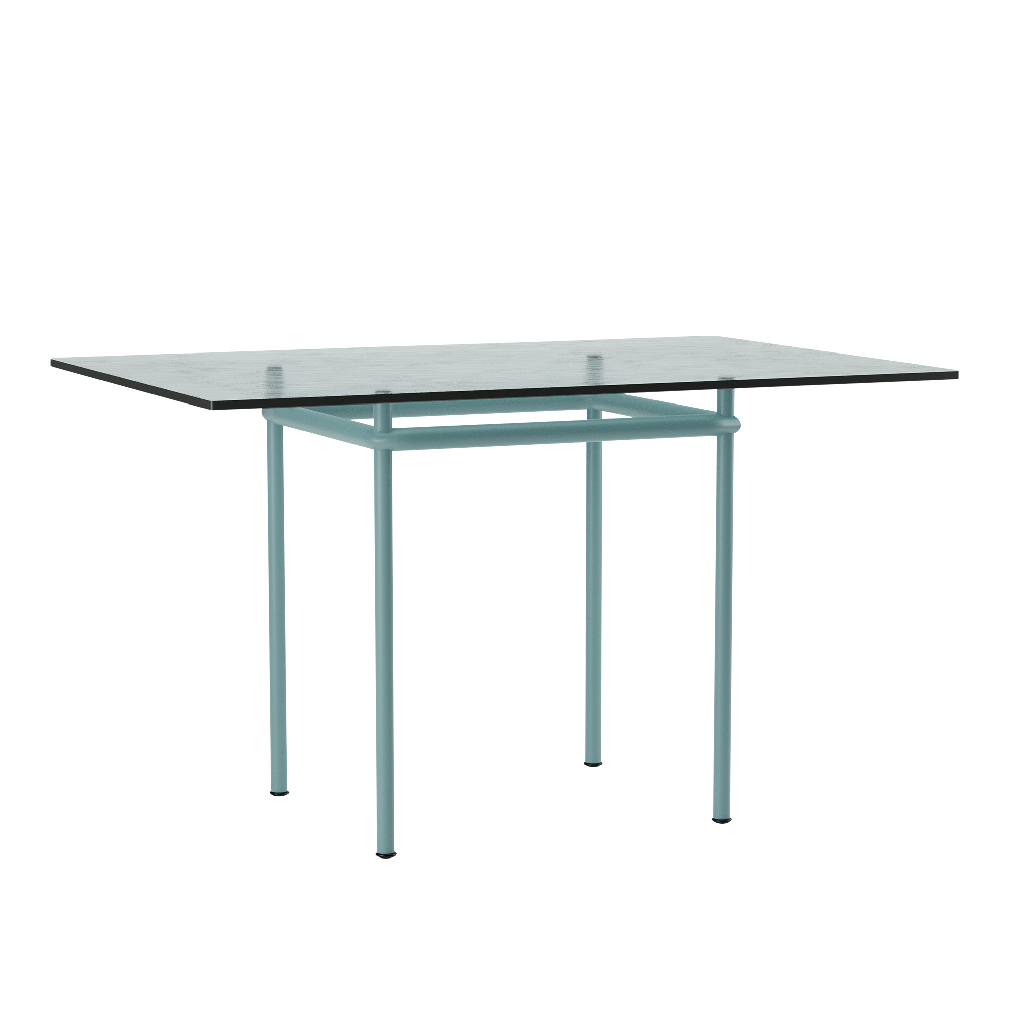 Cassina - LC12 La Roche Table, Light Blue Enamel Steel Base - Matbord - designer_le_corbusier,designer_pierre_jeanneret - Transparent,Blå - Glas/Metall