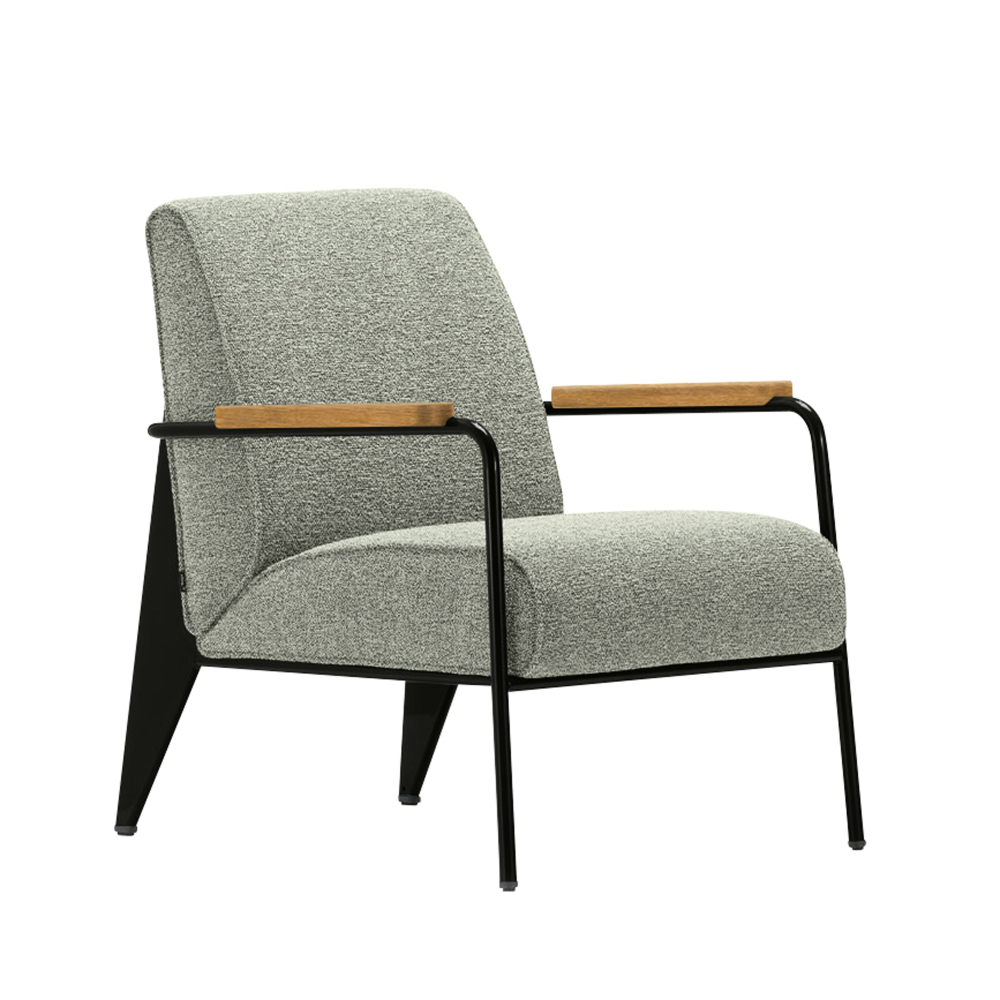 Vitra - Fauteuil de Salon, Base Deep Black, Natural Oak, Fabric Cat. F100 Nubia Col. 05 Cream/Dark Brown - Fåtöljer - Jean Prouvé - Brun - Metall/Trä/Skum