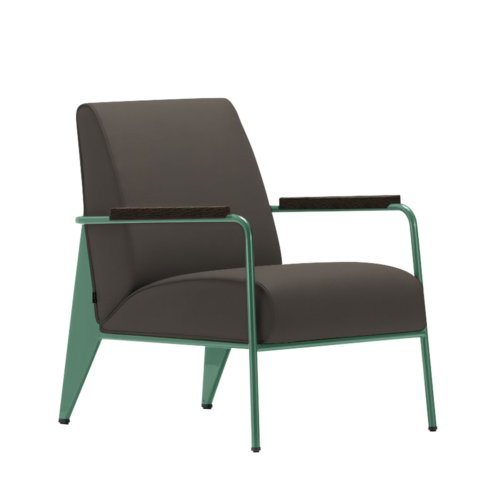 Vitra - Fauteuil de Salon, Prouvé Blé Vert, Dark Oak,  Leather Premium Cat. L40 Col. 61 Umbra Grey - Fåtöljer - Jean Prouvé - Grå - Metall/Trä/Skum