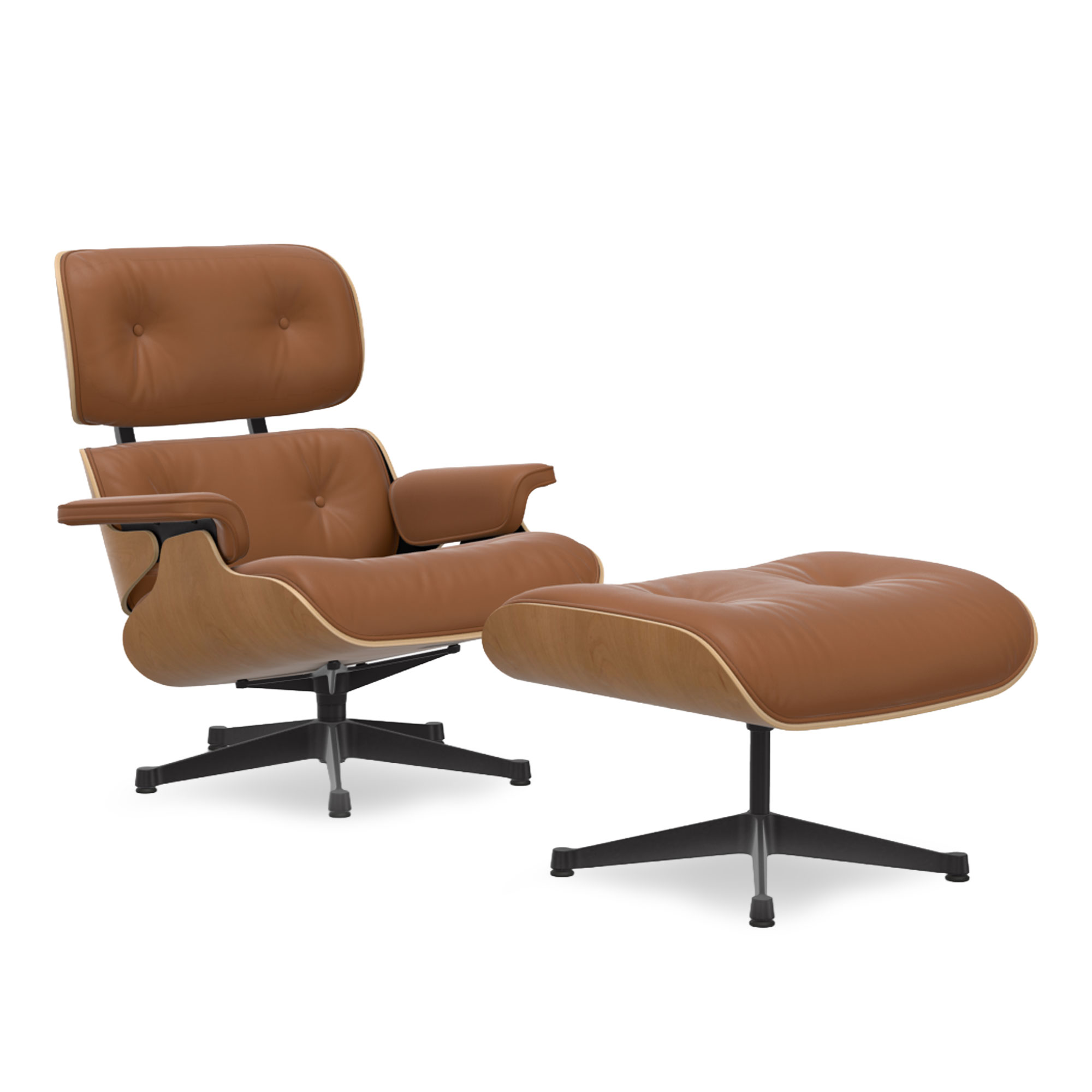 Vitra - Eames Lounge Set Cherry Leather Premium Cognac 97 Deep Black - Fåtöljer - Charles & Ray Eames - Brun | Möbler - Fåtöljer Och Puffar - Fåtöljer | Möbelexperten