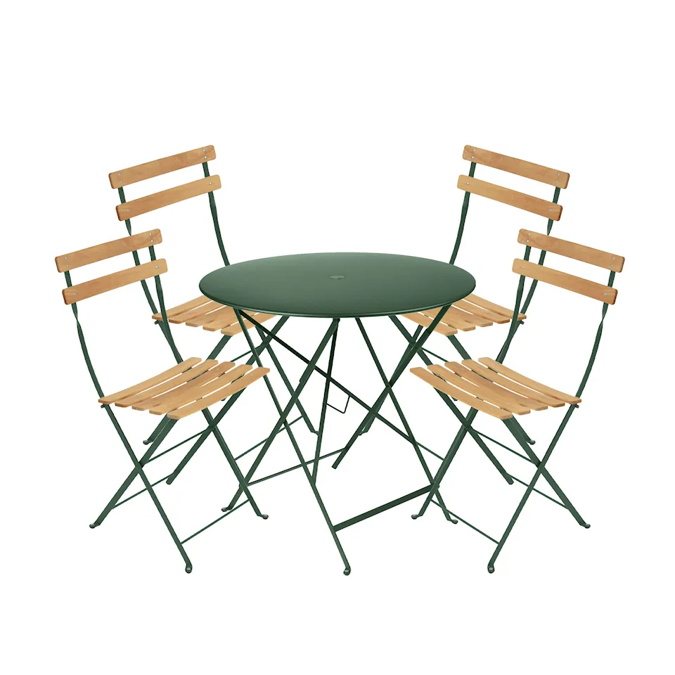 Bistro matgrupp bord 77cm & 4 trä stolar