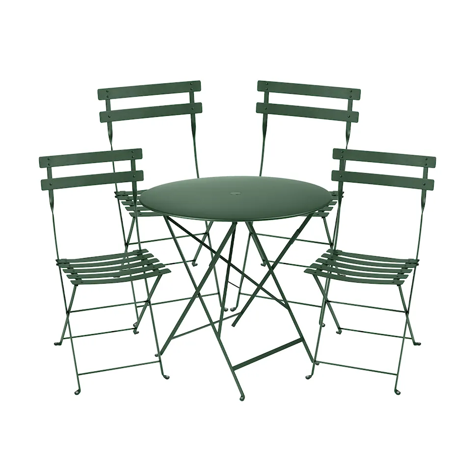 Bistro matgrupp bord 77cm & 4 metall stolar