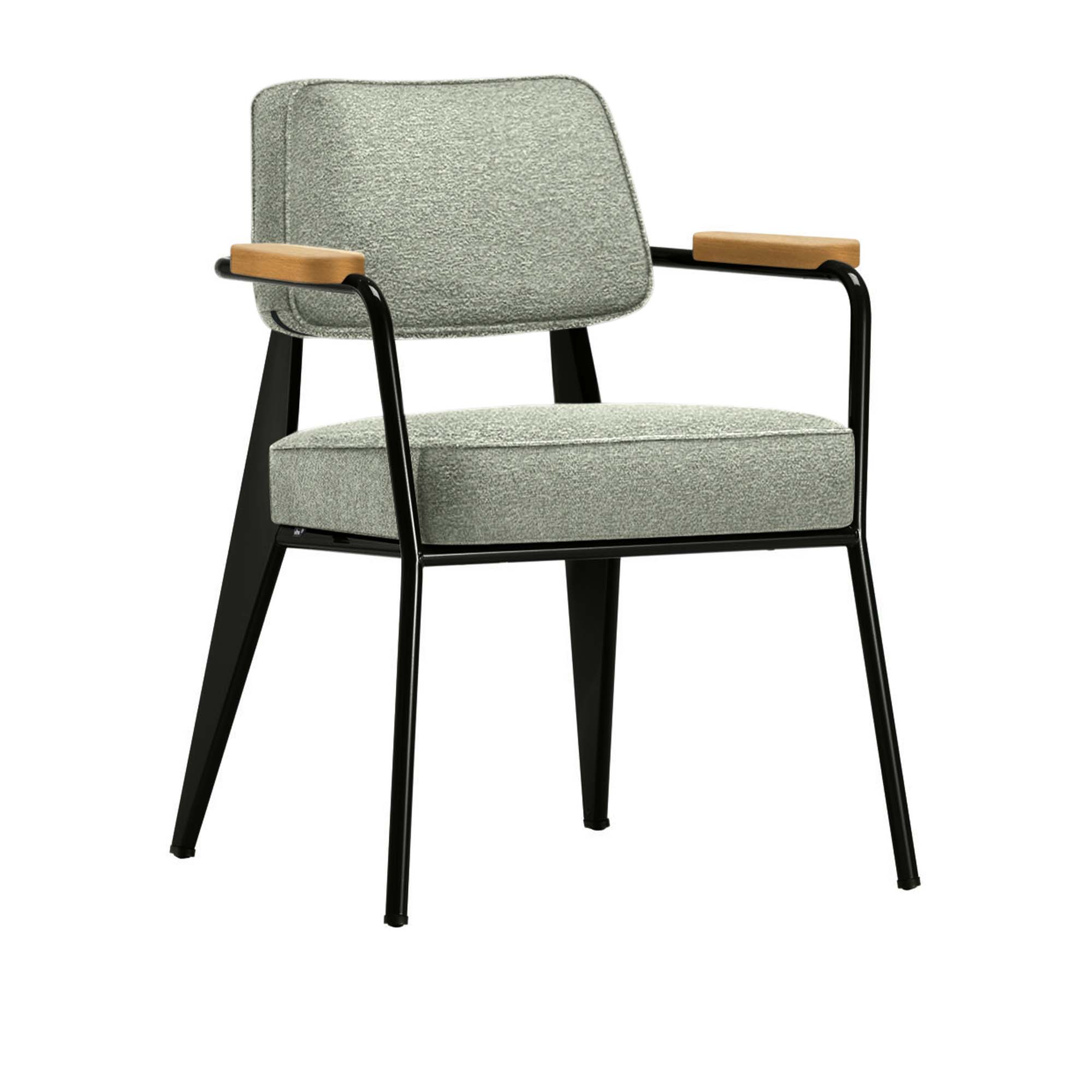 Vitra - Fauteuil Direction, Natural Oak, Base Deep BlackFabric Cat. F100 Nubia Col. 05 Cream/Dark Brown - Matstolar - Jean Prouvé - Brun - Metall/Trä/Textilmaterial/Skum