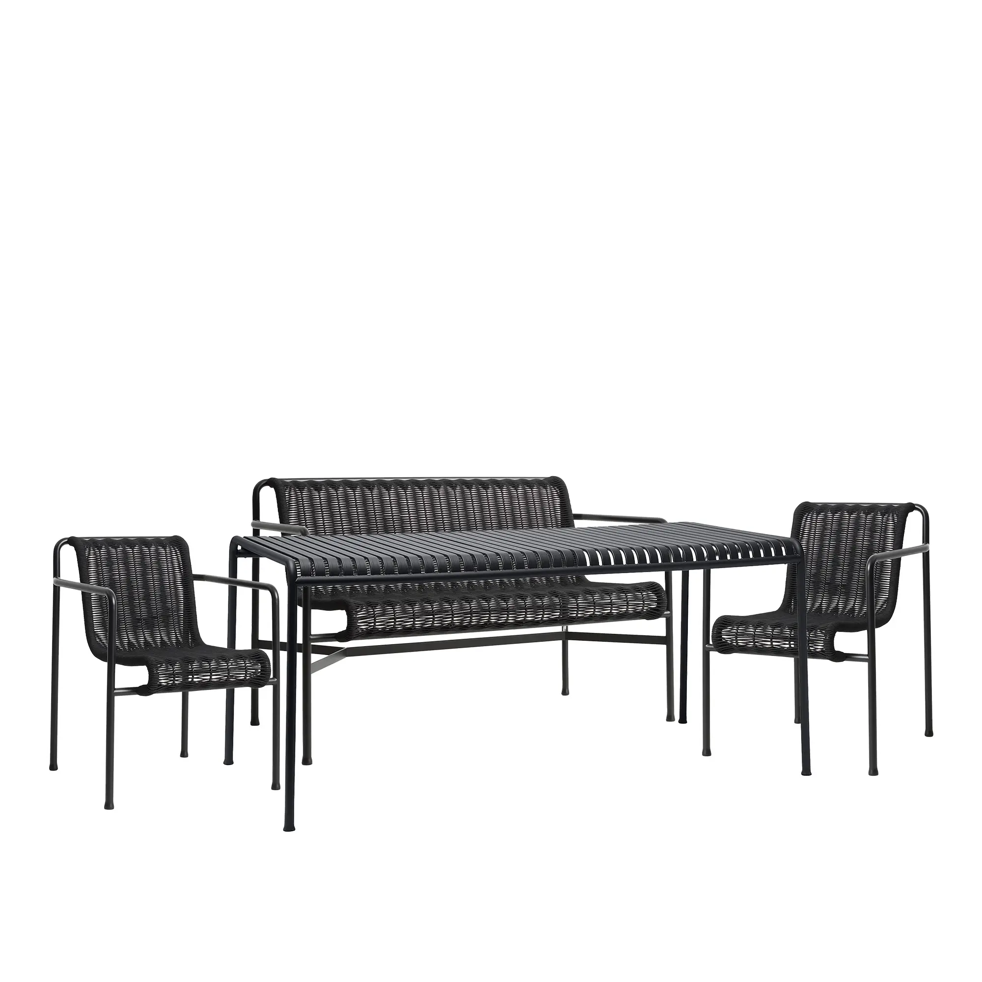 Palissade cord spisegruppe med matbord, 2 karmstoler & 1 hagebenk med armlener