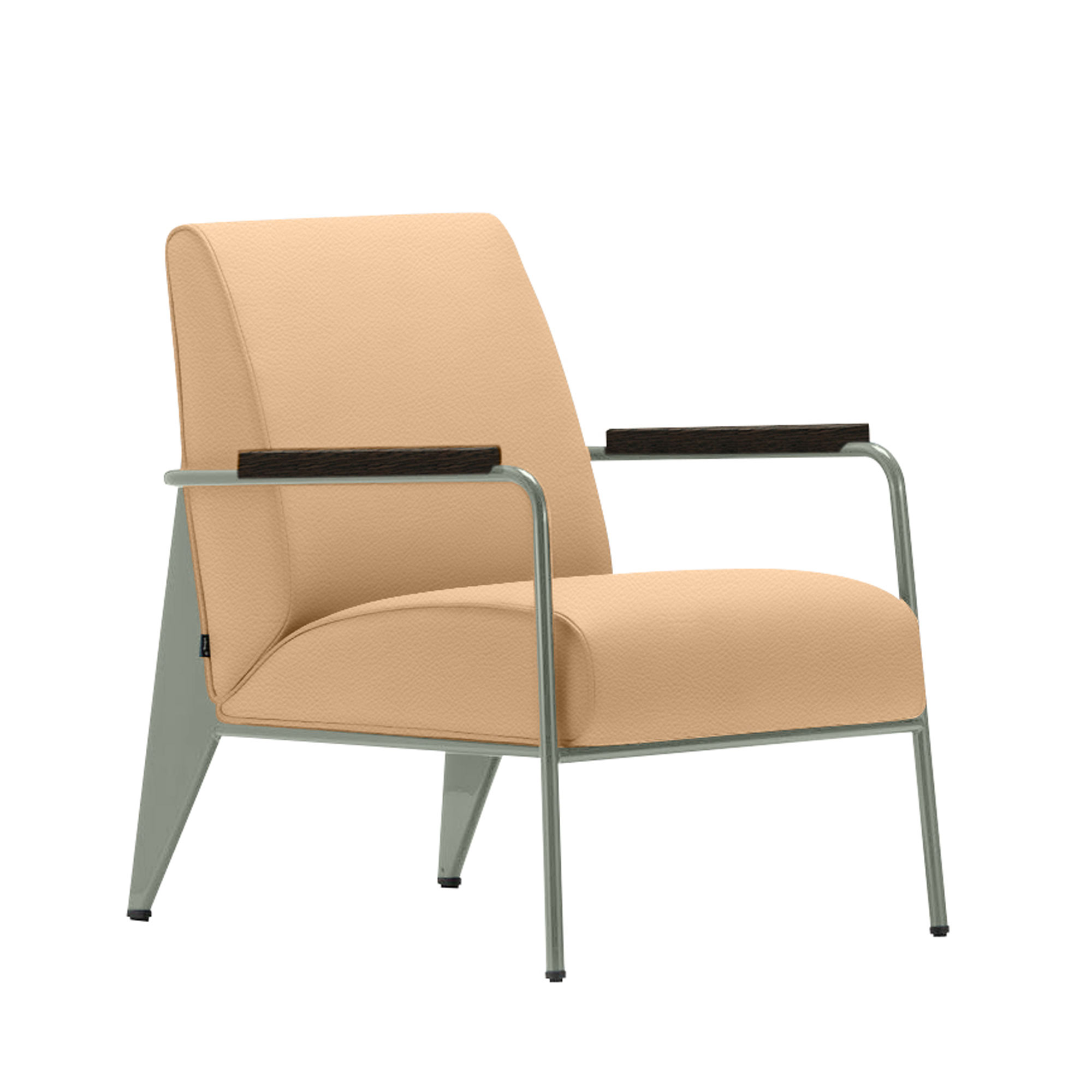 Vitra - Fauteuil de Salon, Prouvé Gris Vermeer, Dark Oak, Leather Premium Cat. L40 Col. 63 Cashew - Fåtöljer - Jean Prouvé - Beige - Metall/Trä/Skum