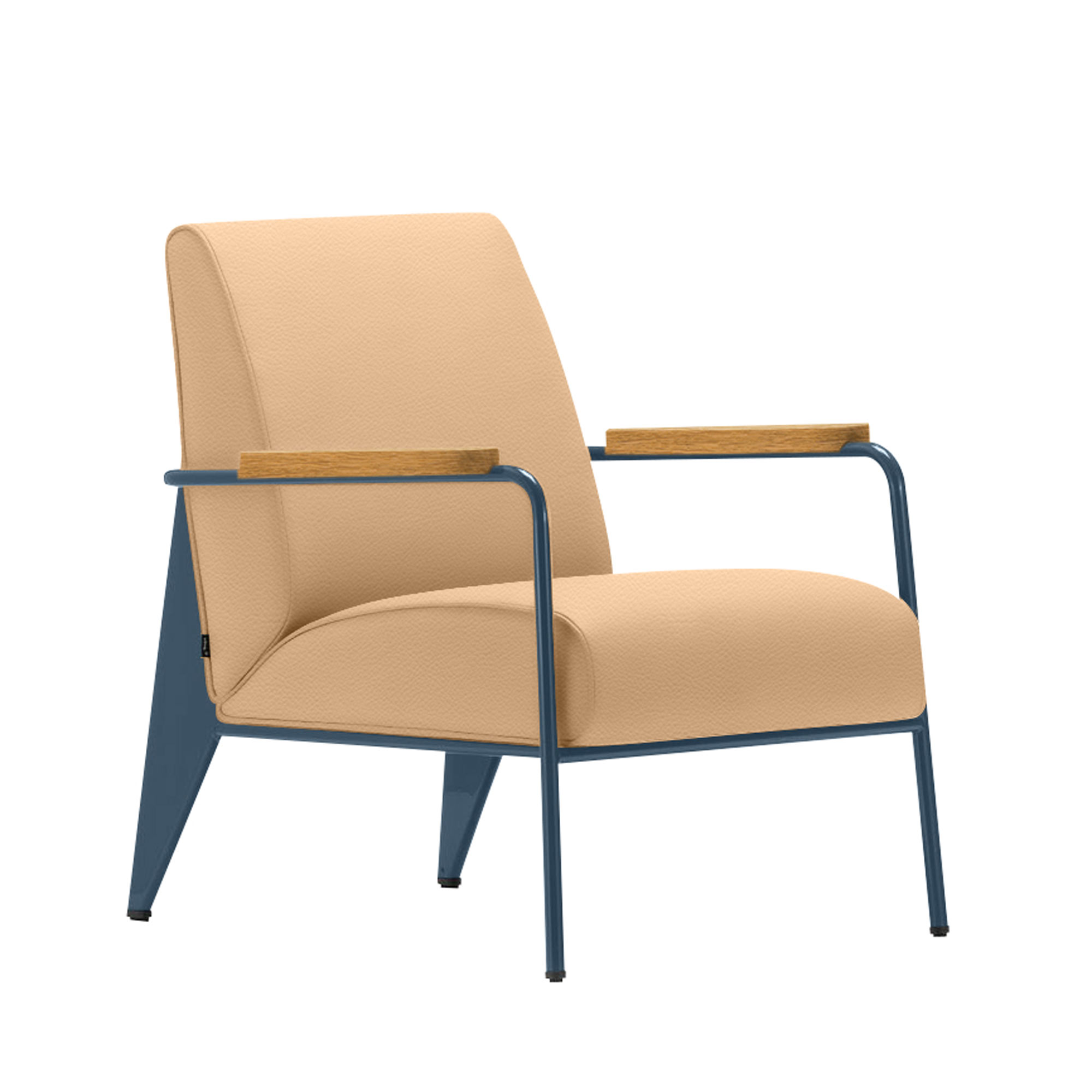 Vitra - Fauteuil de Salon, Prouvé Bleu Dynastie, Natural Oak, Leather Premium Cat. L40 Col. 63 Cashew - Fåtöljer - Jean Prouvé - Beige - Metall/Trä/Skum