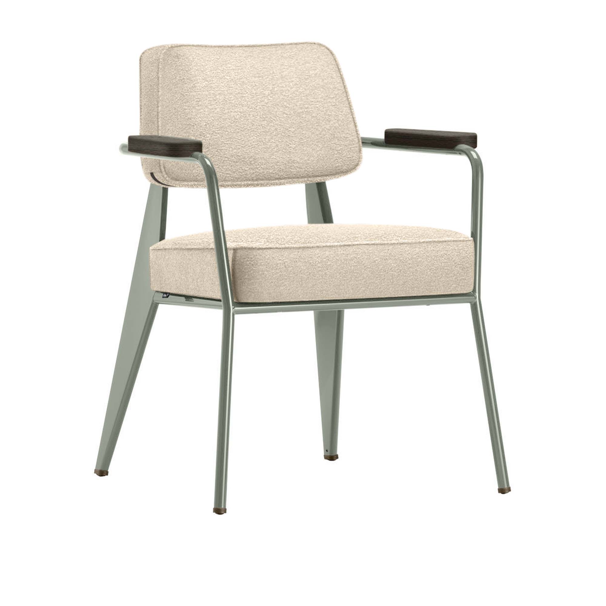Vitra - Fauteuil Direction, Dark Oak, Prouvé Gris VermeerFabric Cat. F100 Nubia Col. 02 Cream/Perle - Matstolar - Jean Prouvé - Beige - Metall/Trä/Textilmaterial/Skum