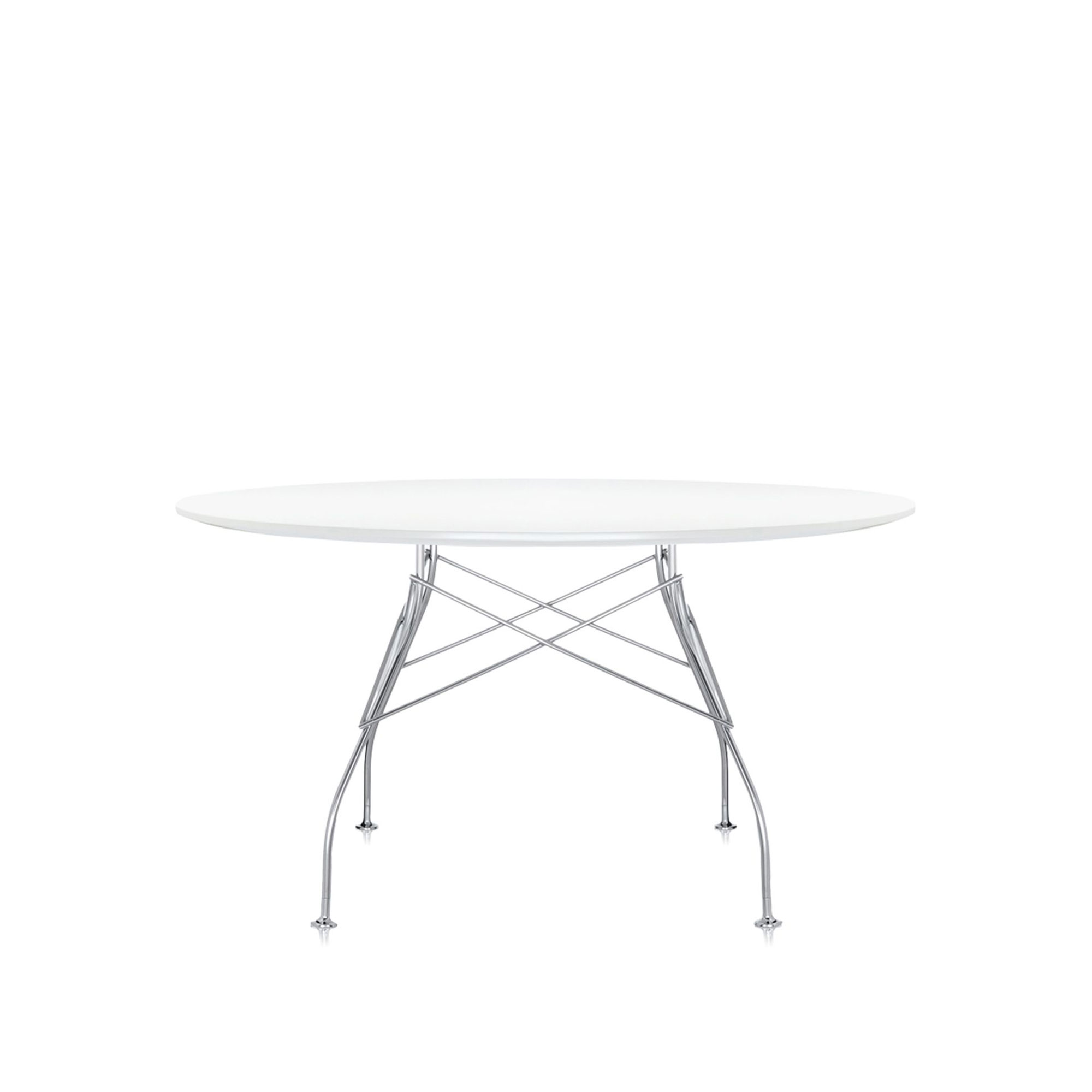 Kartell - Glossy Round Table 4561 Ø130, Chrome, White Polyester - Matbord - Antonio Citterio - Vit - Naturmaterial/Metall