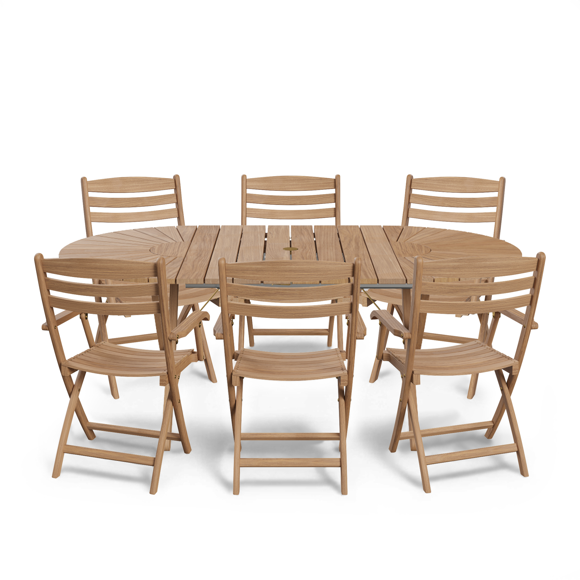 fritz hansen - selandia matgrupp ovalt matbord & 6 karmstolar - matgrupper utomhus - skagerak design team - trä