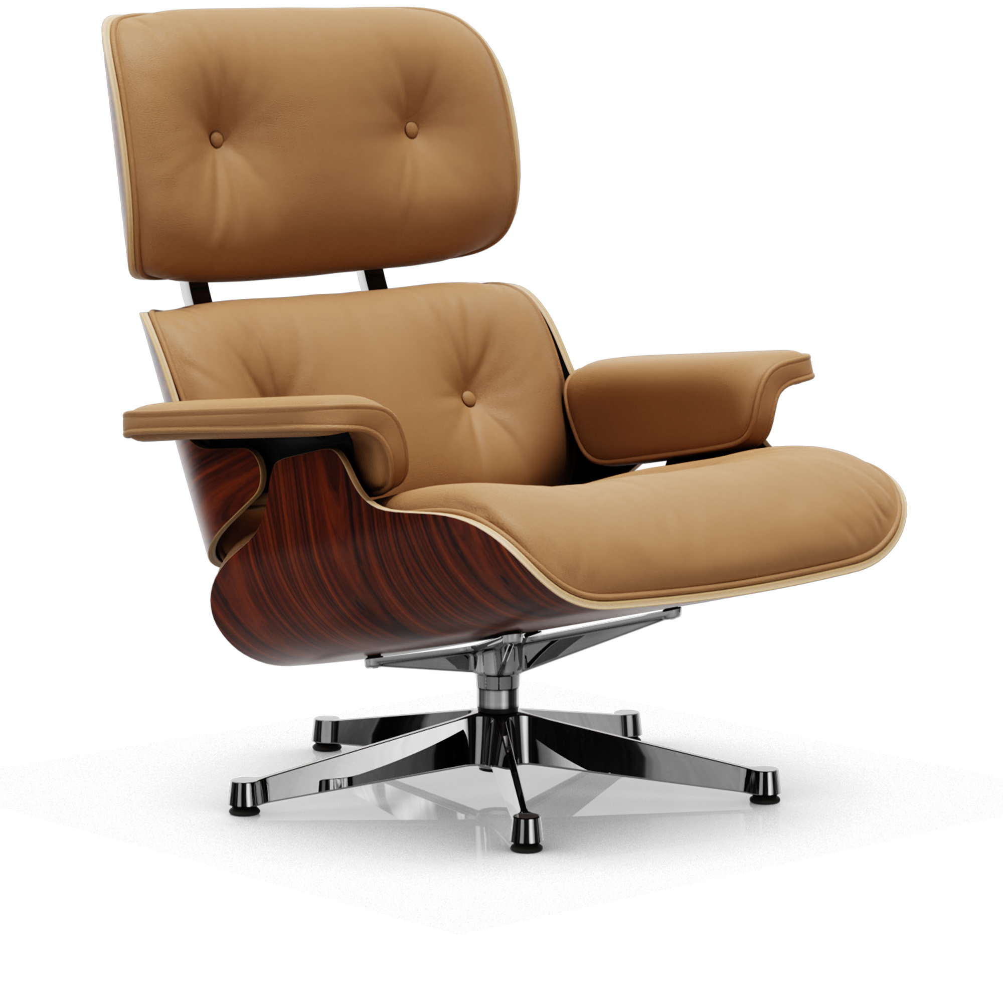 Vitra - Eames Lounge Chair Santos Palisander Leather Natural Caramel 01 Polished Aluminium - Fåtöljer - Charles & Ray Eames - Läder/Metall/Trä | Möbler - Fåtöljer Och Puffar - Fåtöljer | Möbelexperten