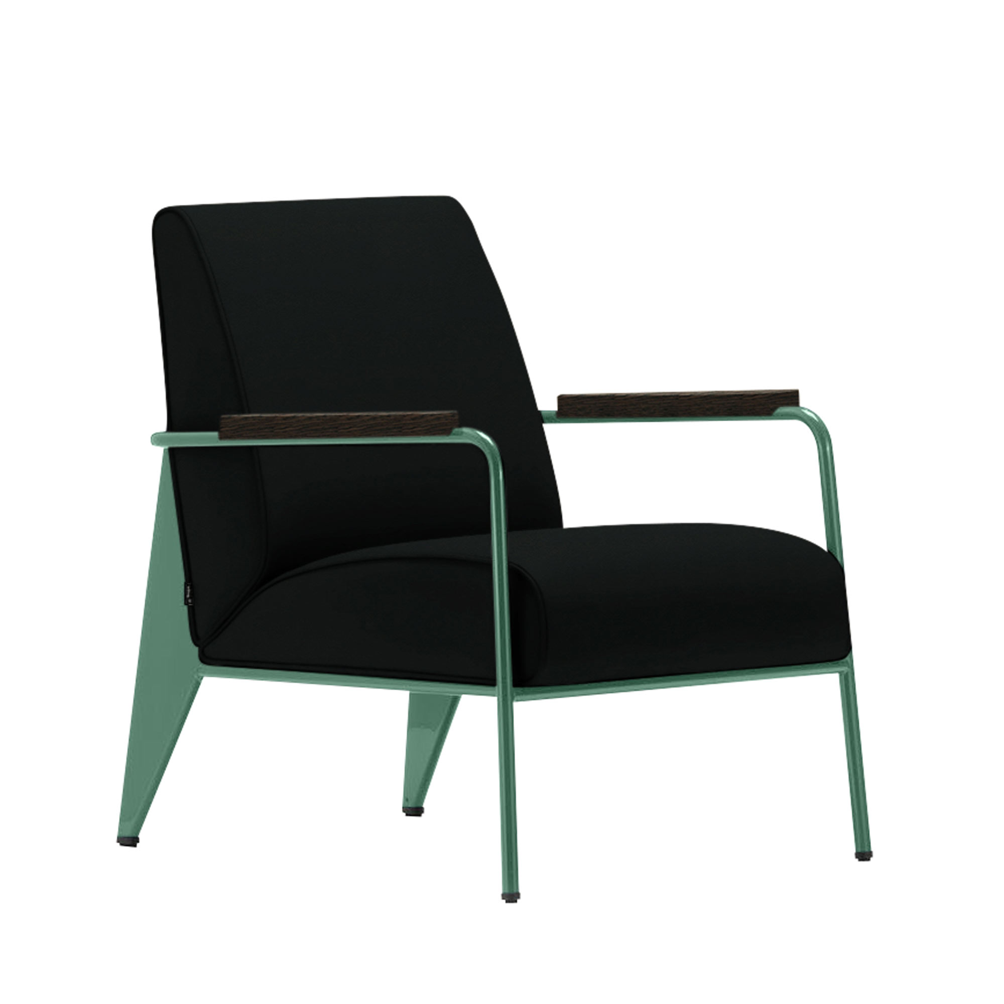Vitra - Fauteuil de Salon, Prouvé Blé Vert, Dark Oak,  Leather Premium Cat. L40 Col. 66 Nero - Fåtöljer - Jean Prouvé - Svart - Metall/Trä/Skum