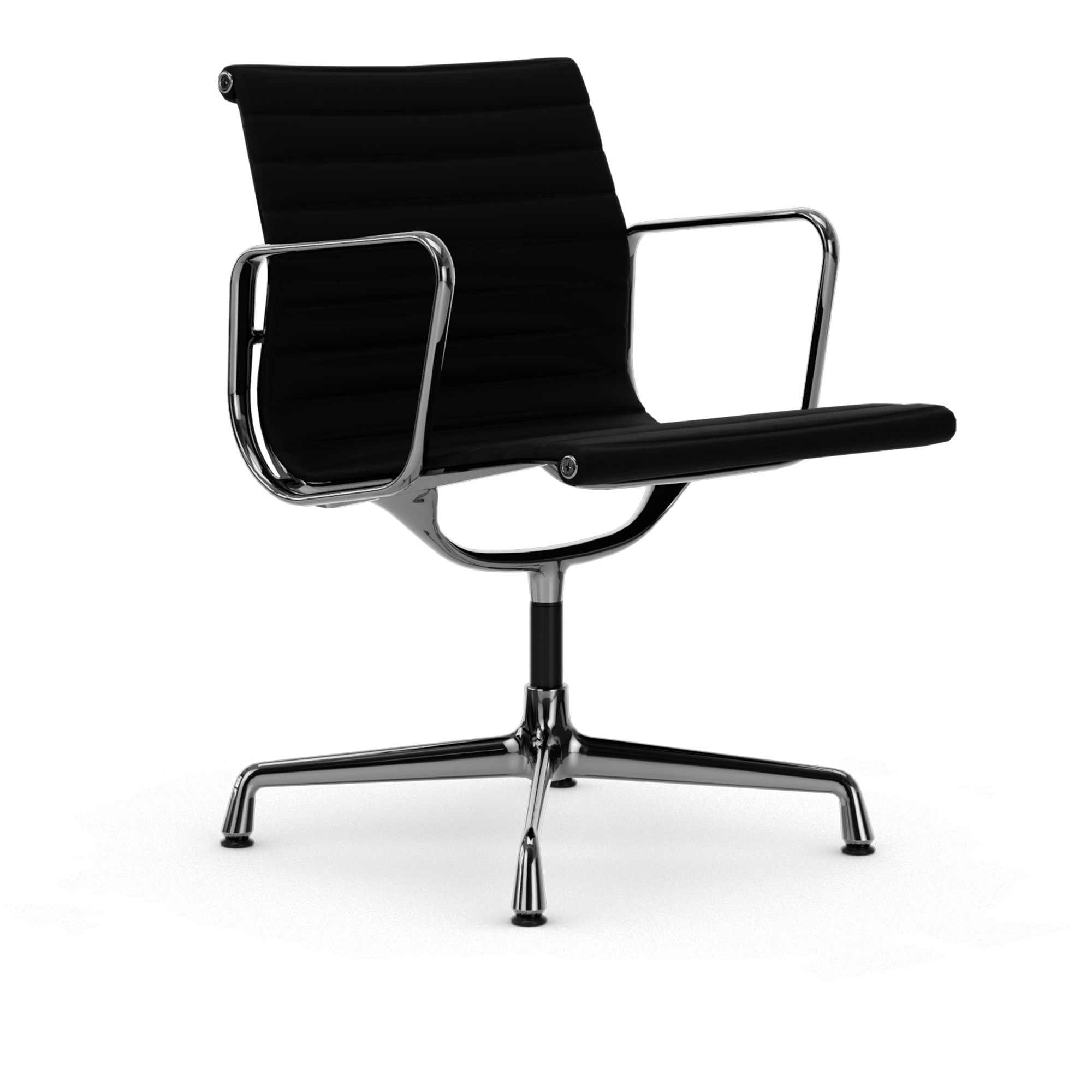 Vitra - EA 108 Chrome Leather Premium Nero 66 - Kontorsstolar - Charles & Ray Eames - Svart - Läder/Metall | Möbler - Stolar Och Pallar - Kontorsstolar | Möbelexperten