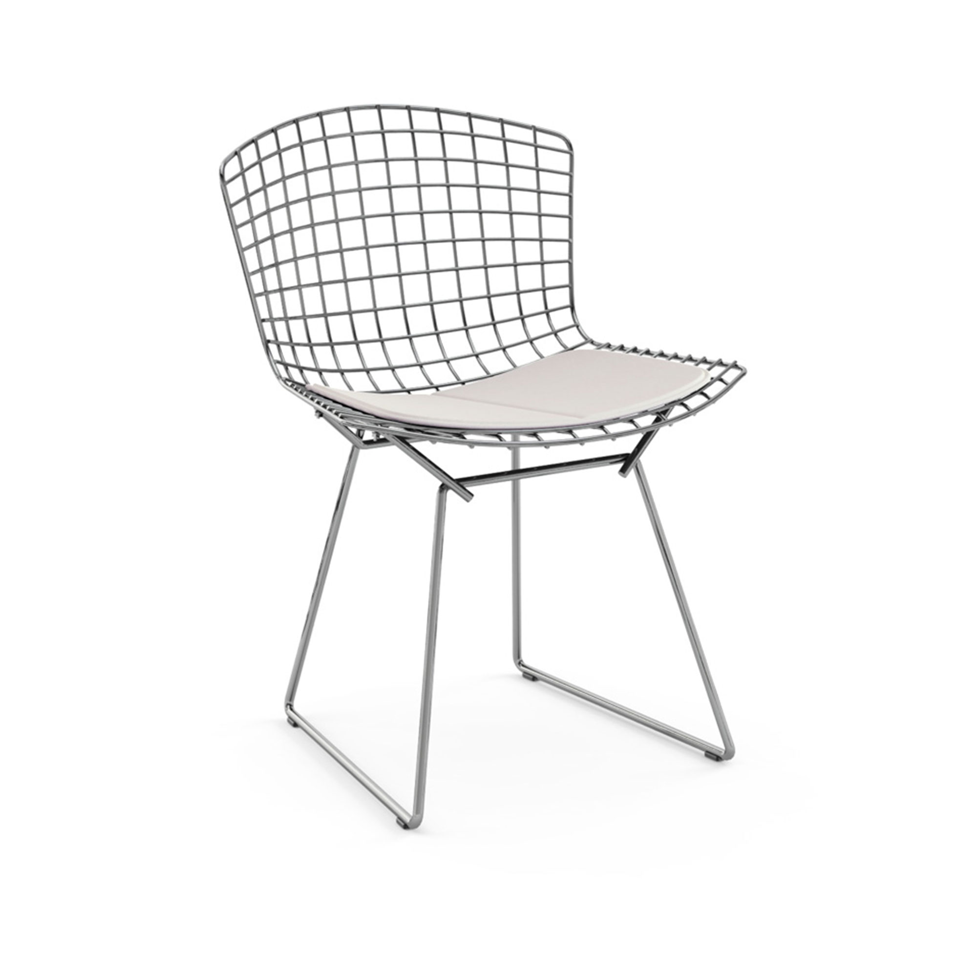 Knoll - Bertoia Side Chair, underrede i Polerad krom, Med sittdyna i Läder: Kat. W - Velluto Pelle - VP280 - Matstolar - Harry Bertoia - Silver - Metall
