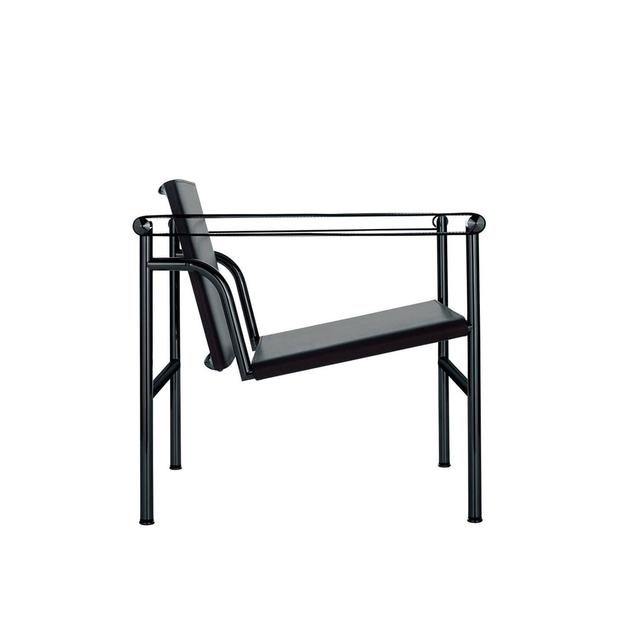 Cassina - LC1 Black Enamel Frame, Black Leather with Matching Arm Straps - Fåtöljer - designer_charlotte_perriand,designer_le_corbusier,designer_pierre_jeanneret - Svart - Läder/Metall