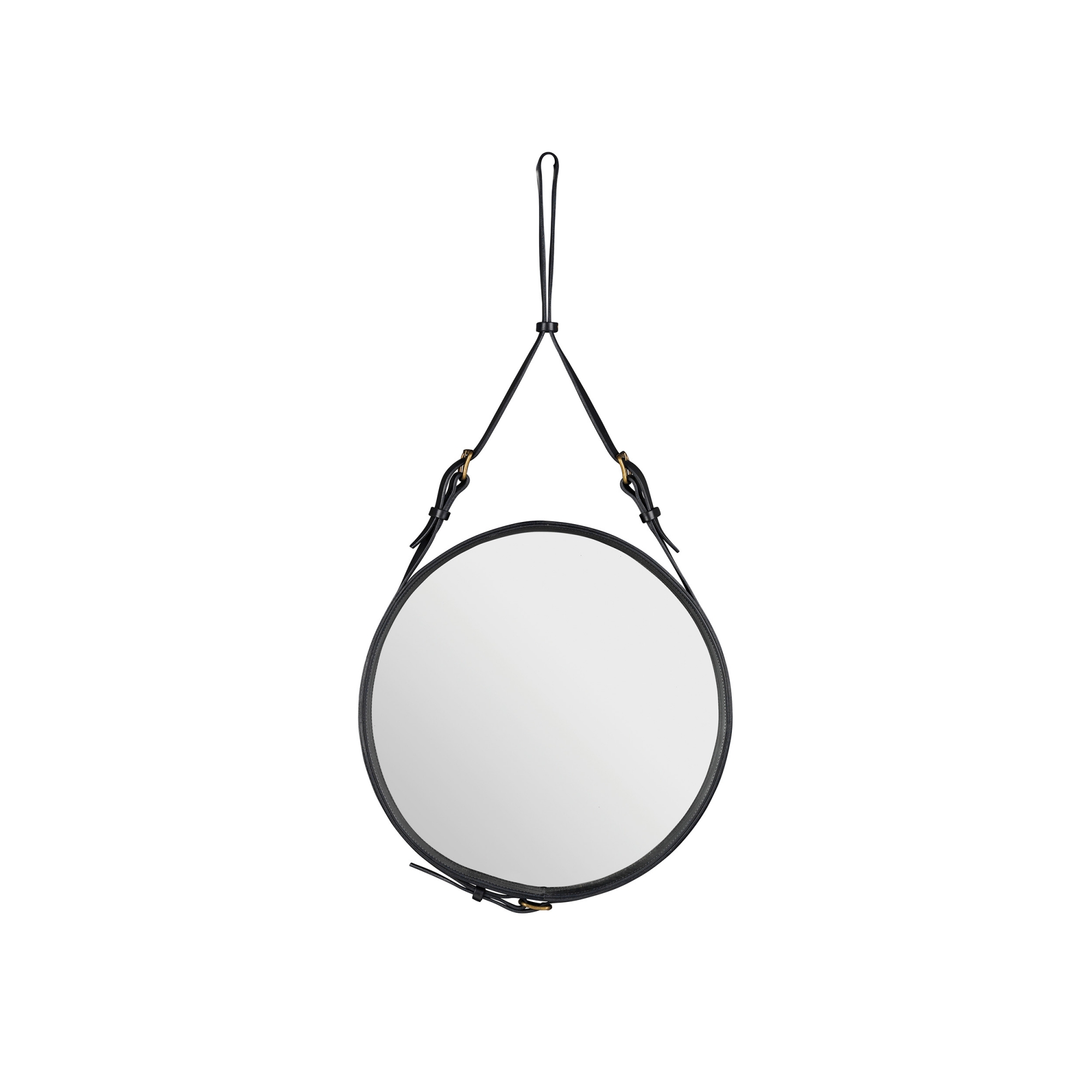 Gubi - Adnet Circulaire Spegel, Ø 45 cm, Läder: Svart - Halvkroppsspeglar - Jacques Adnet - Svart
