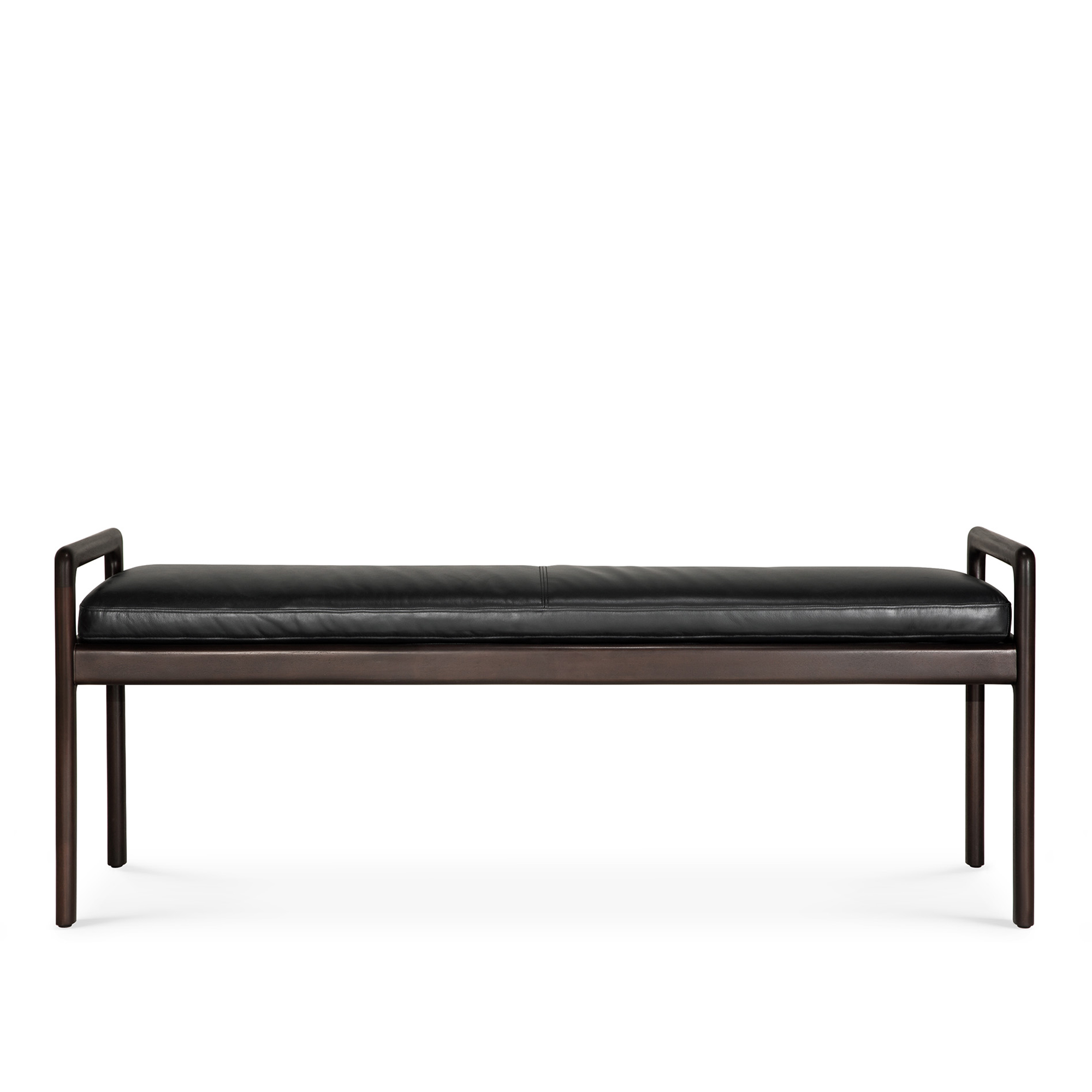 Ethnicraft - Jack Bench - Varnished Mahogany - Dark Brown - Black Leather 150/41/59 - Pallar - Brun - Trä | Möbler - Stolar Och Pallar - Pallar | Möbelexperten
