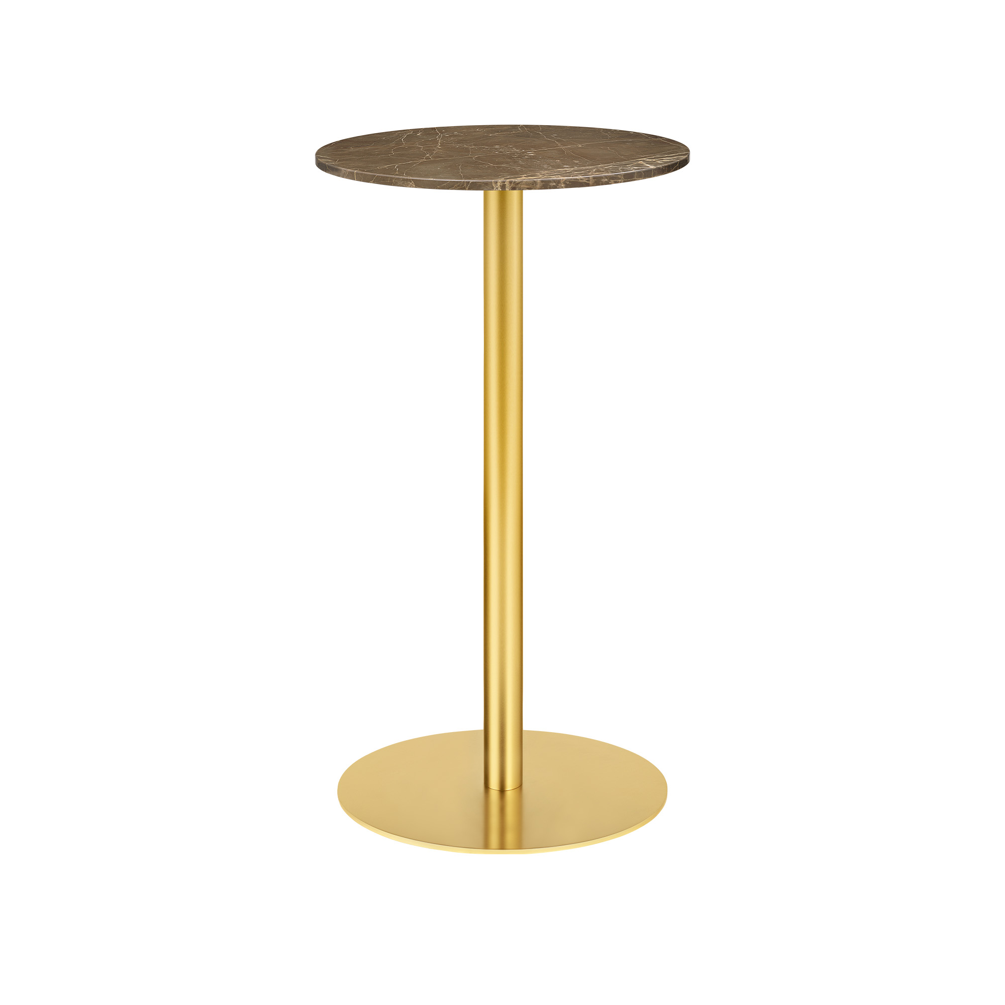 gubi - gubi 1.0 bar table, round, ø60, brass base, marble top - marrone emperador - barbord - brun - metall/sten