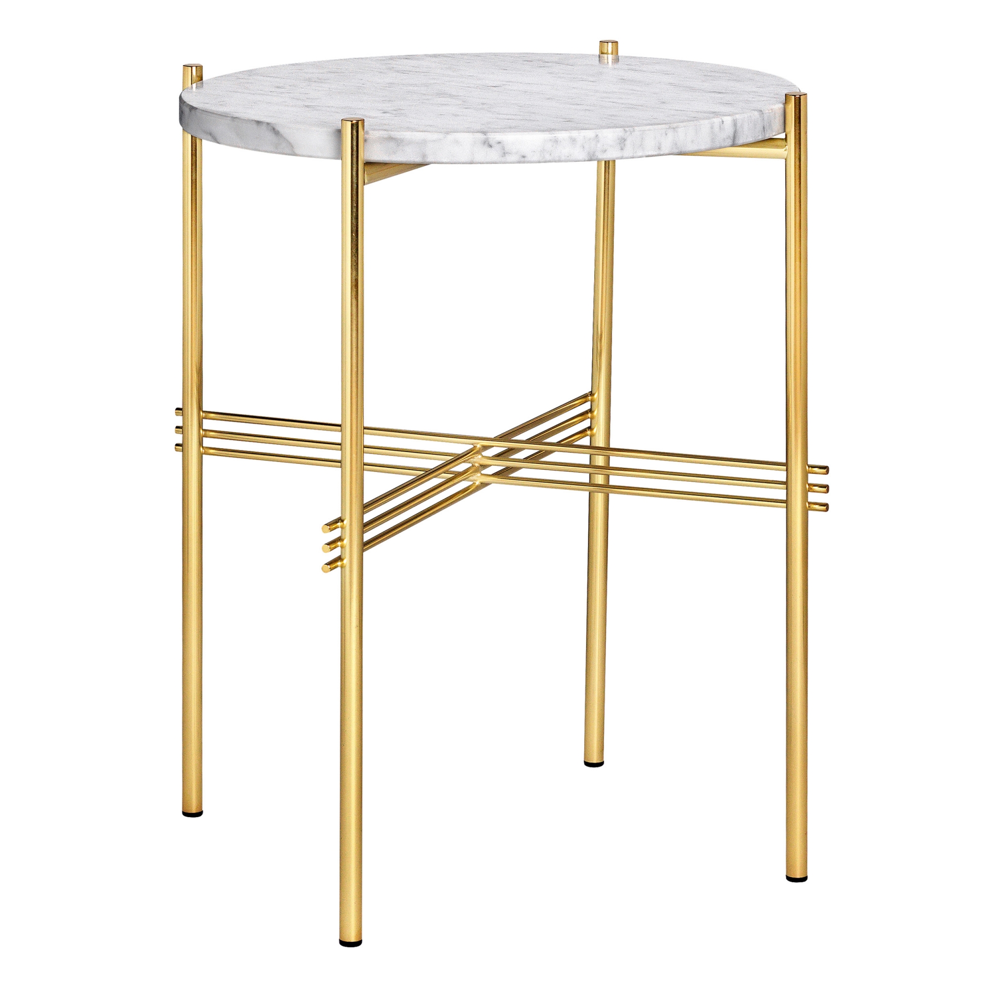 Gubi - TS Soffbord Ø 40 H. 51, Top: Bianco Carrara Marble, Base: Brass - Soffbord - GamFratesi - Vit - Metall/Sten