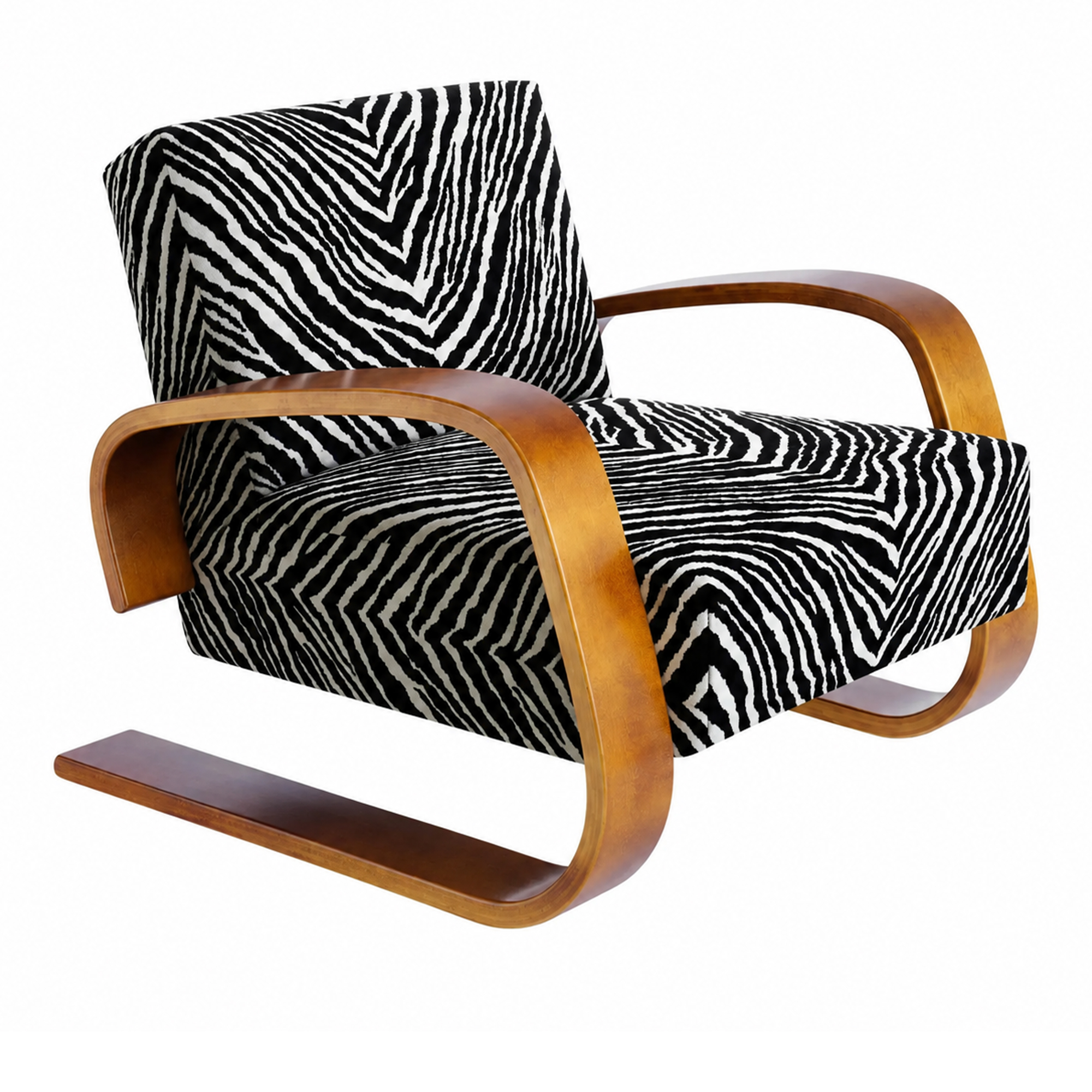 Artek - Tank 400 f&aring;t&ouml;lj valn&ouml;tsbetsad bj&ouml;rk / svart zebra - F&aring;t&ouml;ljer - Alvar Aalto