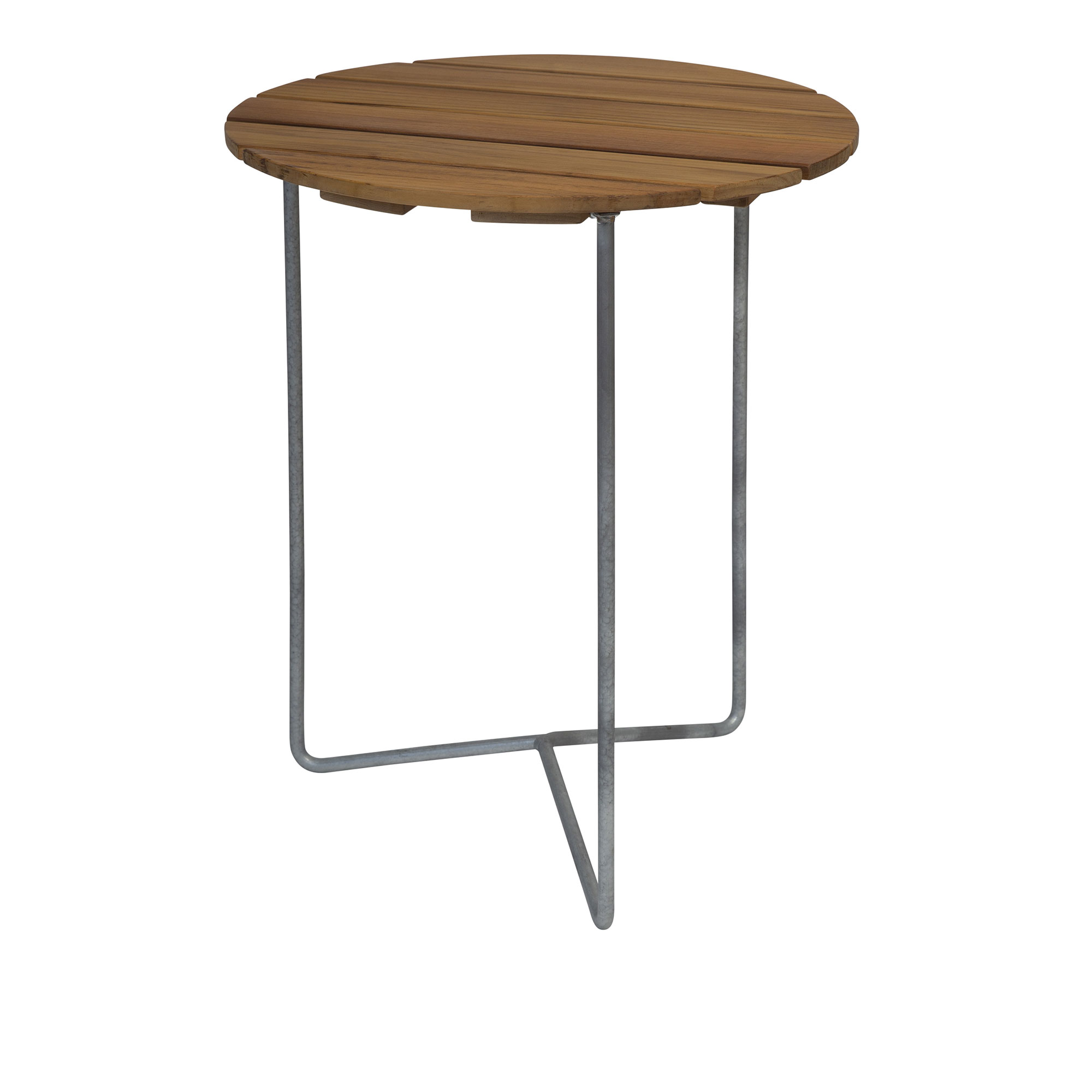 Grythyttan Stålmöbler - Bord 6B Ø60 cm Varmförzinkat stativ Obehandlad teak - Småbord och sidobord utomhus - Träfärgad - Trä | Utemöbler - Utebord - Småbord Och Sidobord Utomhus | Möbelexperten