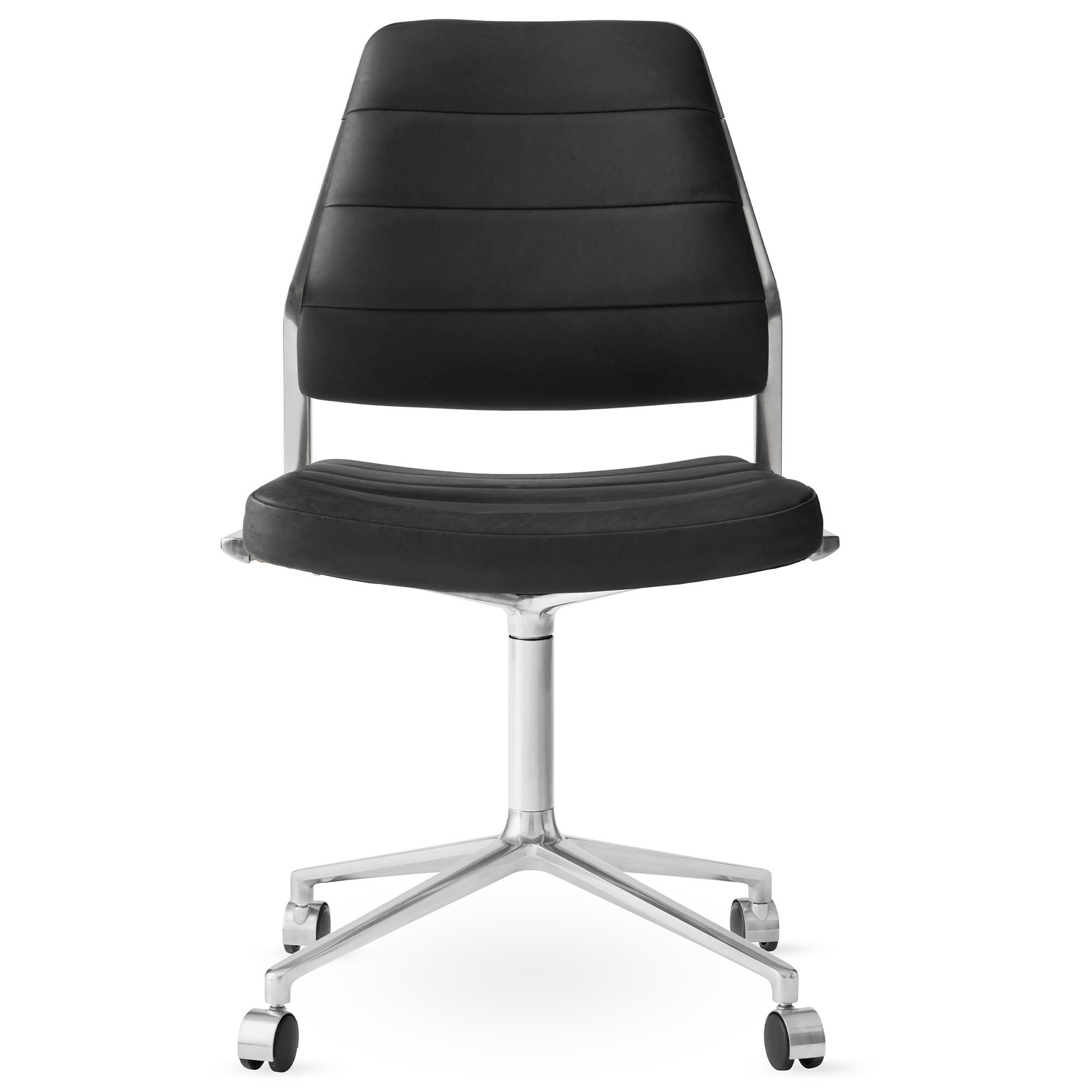 Vipp - Vipp454 Swivel chair, polished, castors, Black leather - Kontorsstolar