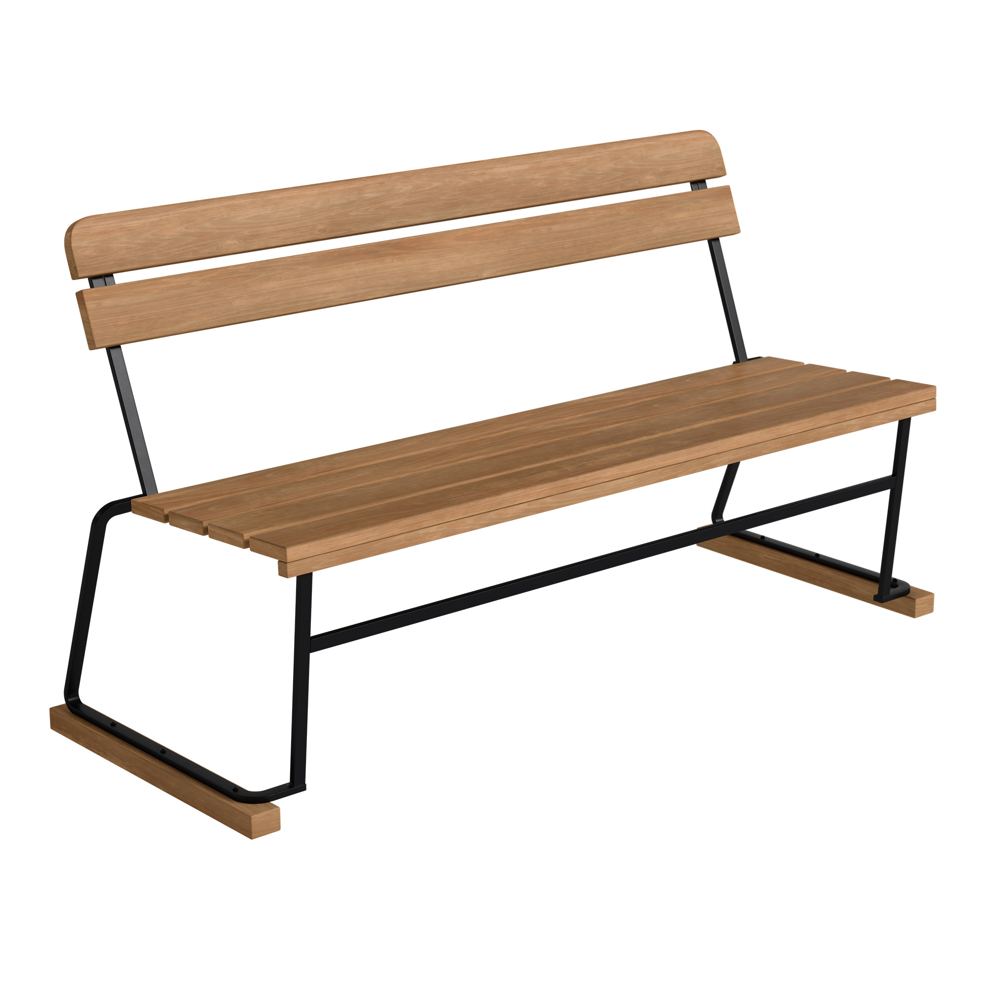 grythyttan stålmöbler - sofa 3 untreated teak with black steel base - trädgårdsbänkar - träfärgad - metall/trä