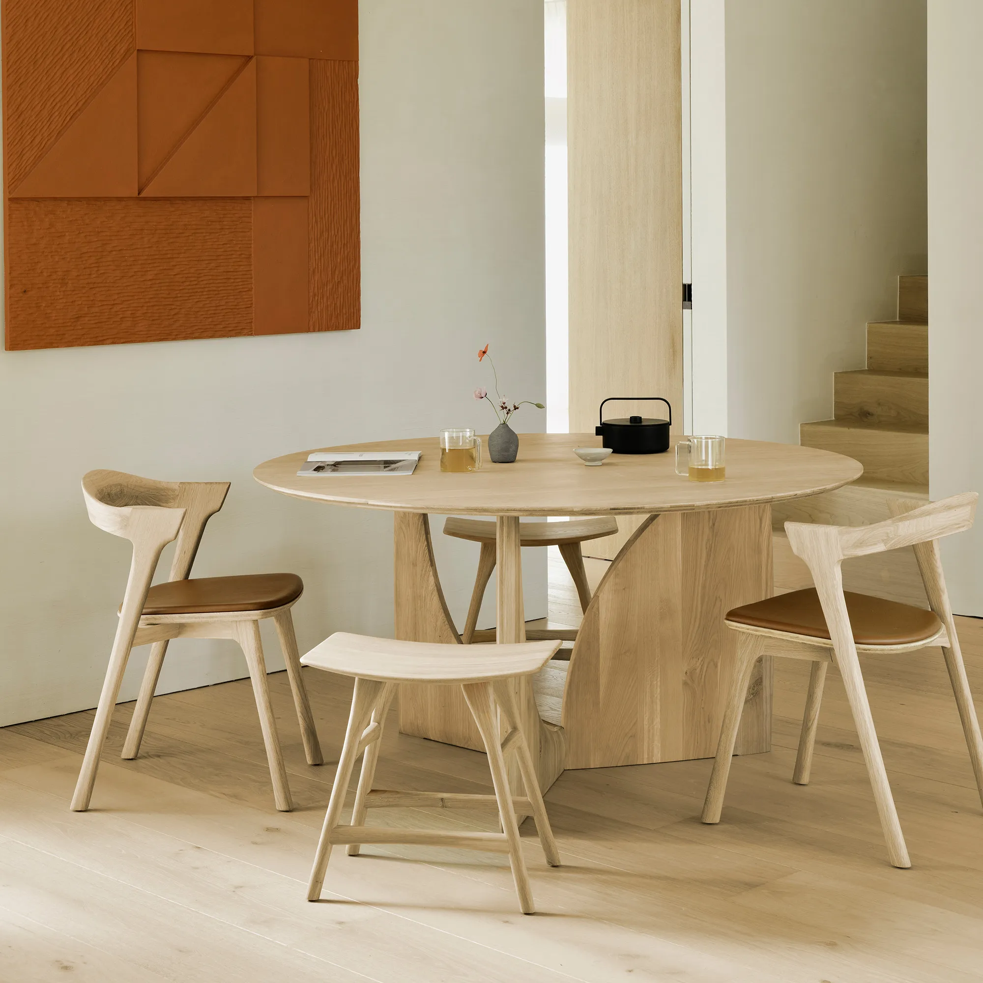 Geometric Dining Table Brown Varnished Teak