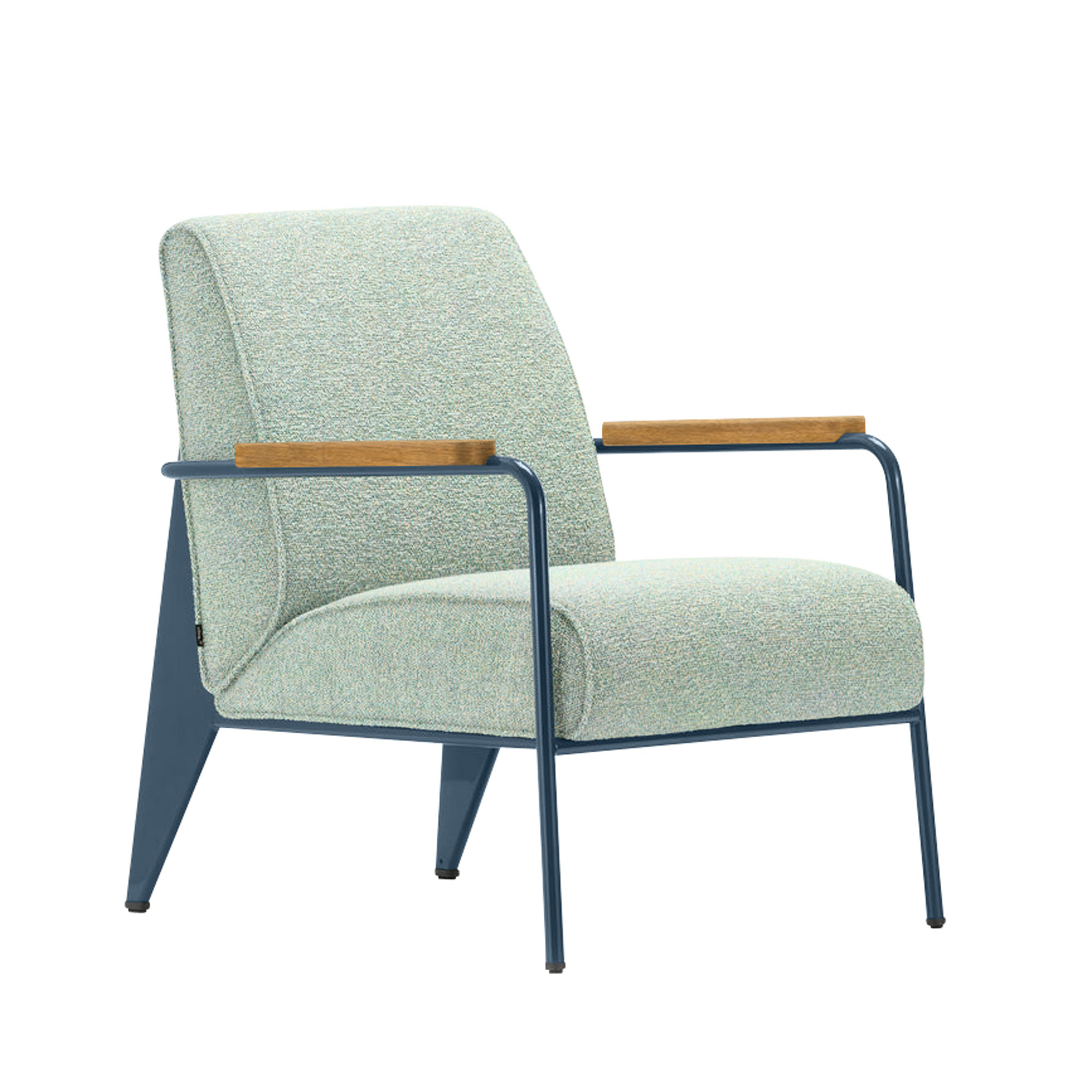Vitra - Fauteuil de Salon, Prouvé Bleu Dynastie, Natural Oak, Fabric Cat. F100 Nubia Col. 06 Cream/Sierra Grey - Fåtöljer - Jean Prouvé - Grå - Metall/Trä/Skum