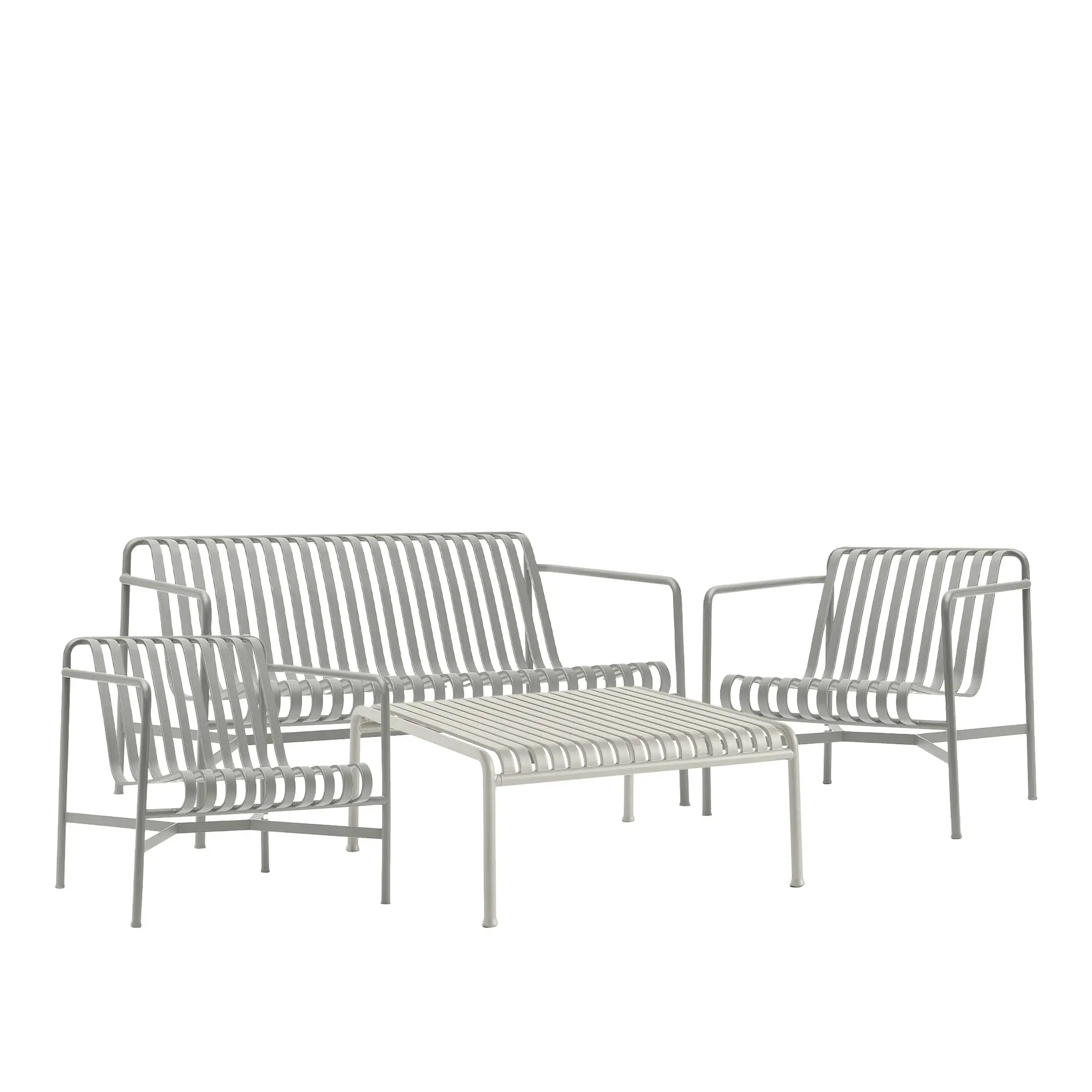 Palissade loungegrupp med loungesoffa, 2 loungestolar & lågt trädgårdsbord